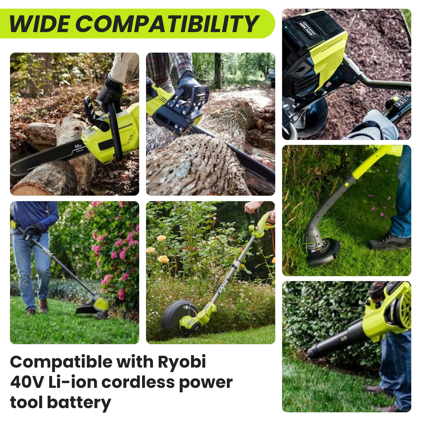 Munikind 40V Rechargeable Lithium Battery Replacement for Ryobi OP4040 OP4030 - Compatible with Ryobi 40 Volt Cordless Power Tools (Green) | Perfect for Lawn Mowers, Leaf Blowers & Power Tools