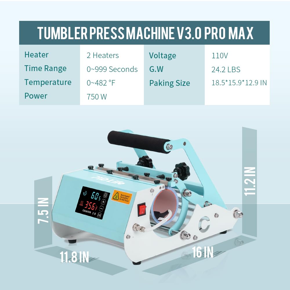 PYD Life 2 in 1 40oz Tumbler Heat Press Machine - 110V Mint Green Sublimation Printer for 20oz/30oz/40oz Tumblers, Mugs & Bottles | Touch Screen Control | Perfect for DIY Custom Drinkware & Personalized Gifts