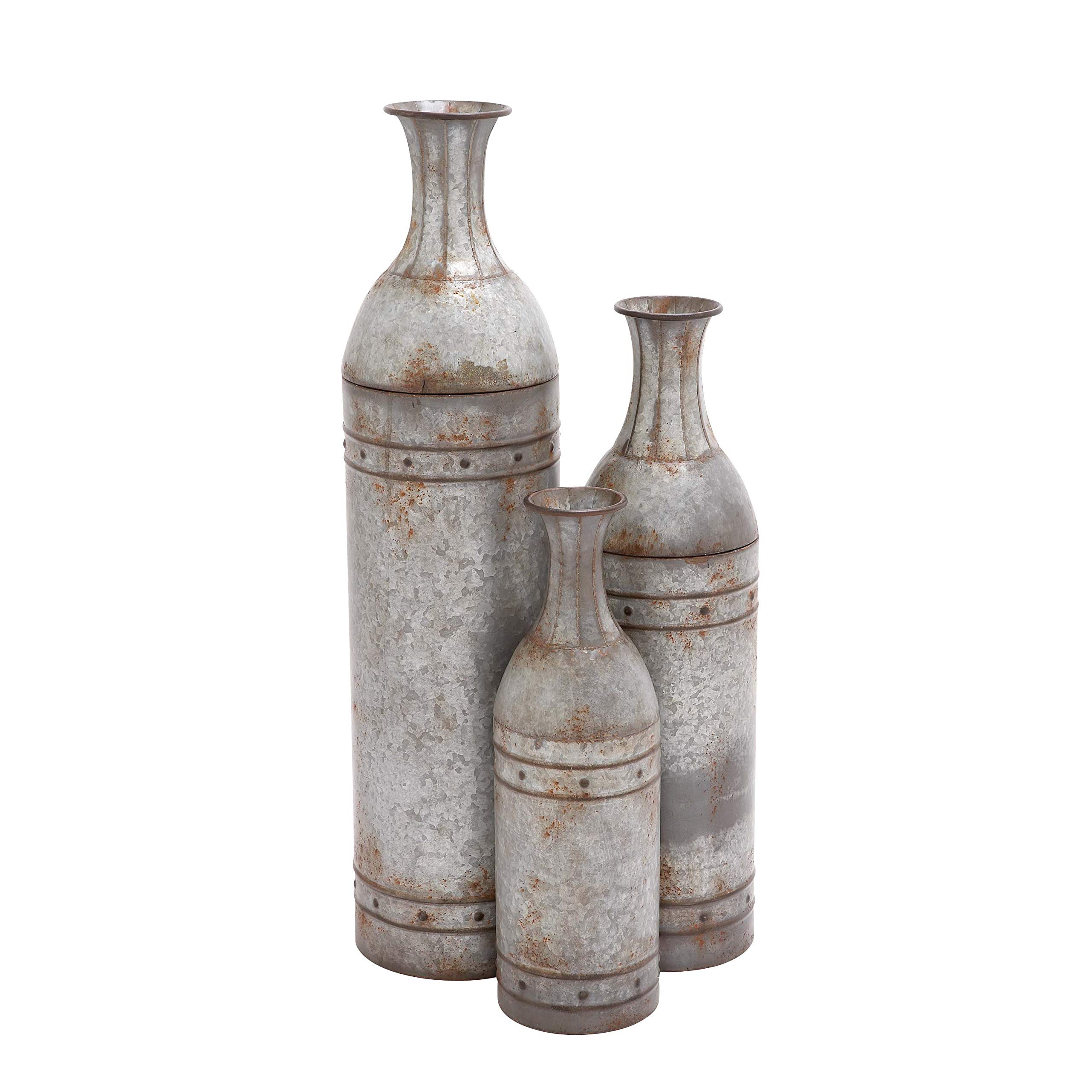 Jartop Grey Metal Cylinder Vase Set of 3 - Traditional Iron Home Decor for Modern Farmhouse, Wedding Centerpiece, and Office Desk Decor