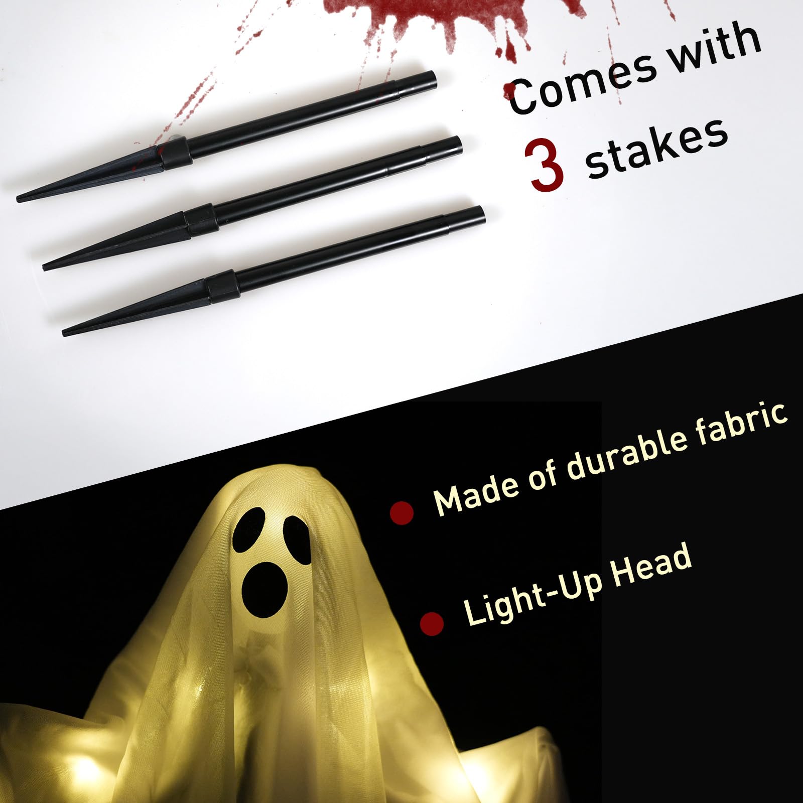 3-Pack LED Lighted Spooky Ghost Yard Stakes - 24 Inch Halloween Decor for Lawn, Garden, Patio & Haunted House | Perfect for Outdoor Halloween Party Decorations & Haunted Yard Displays