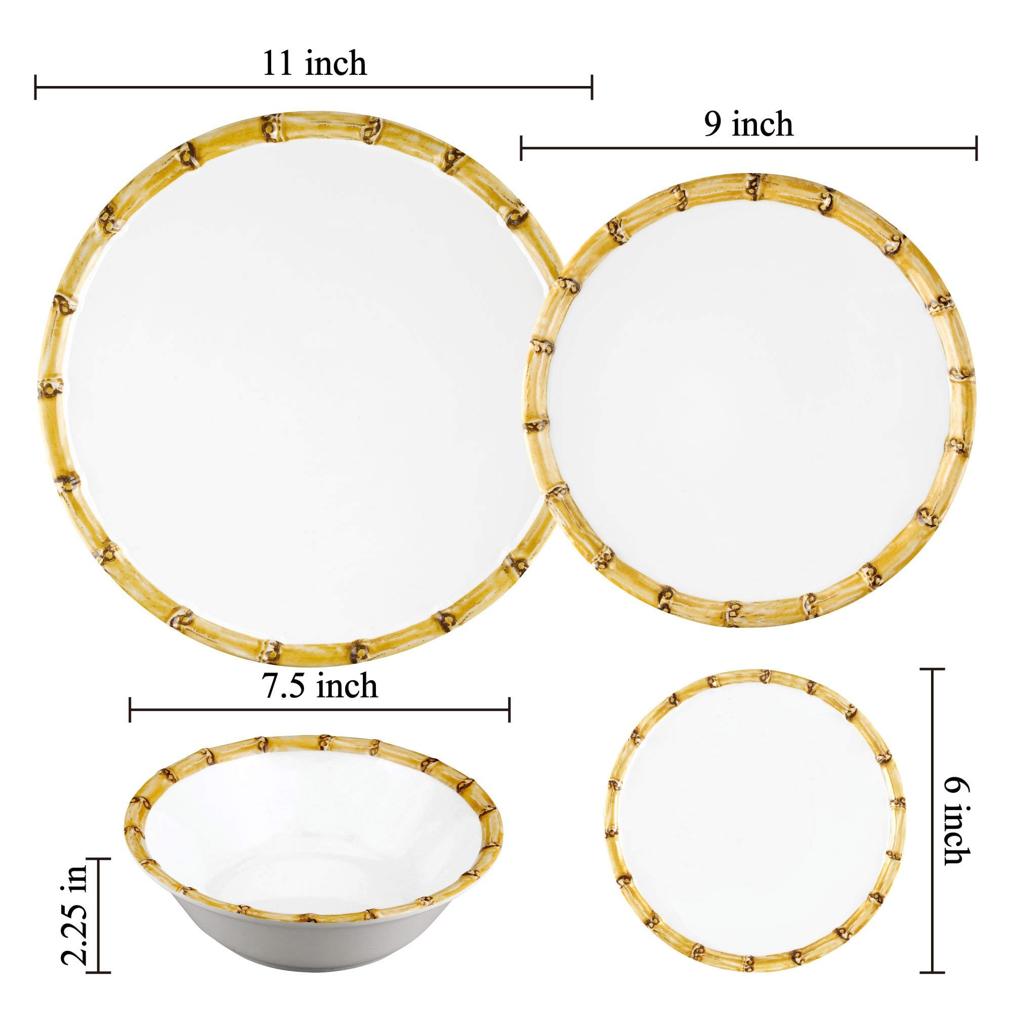 UPware 6-Inch Bamboo Melamine Round Dessert Plates - Set of 4 White Small Serving Dishes for Appetizers, Snacks & Side Dishes | Perfect for Parties, Picnics & Everyday Dining