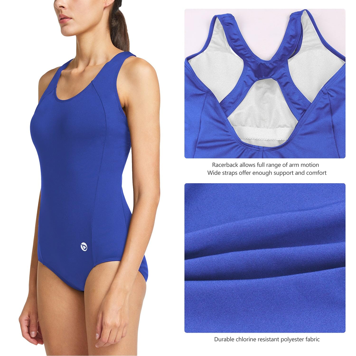 BALEAF Women's Racerback Athletic One Piece Swimsuit - Modest Swimwear for Swimming, Surfing & Beach Activities