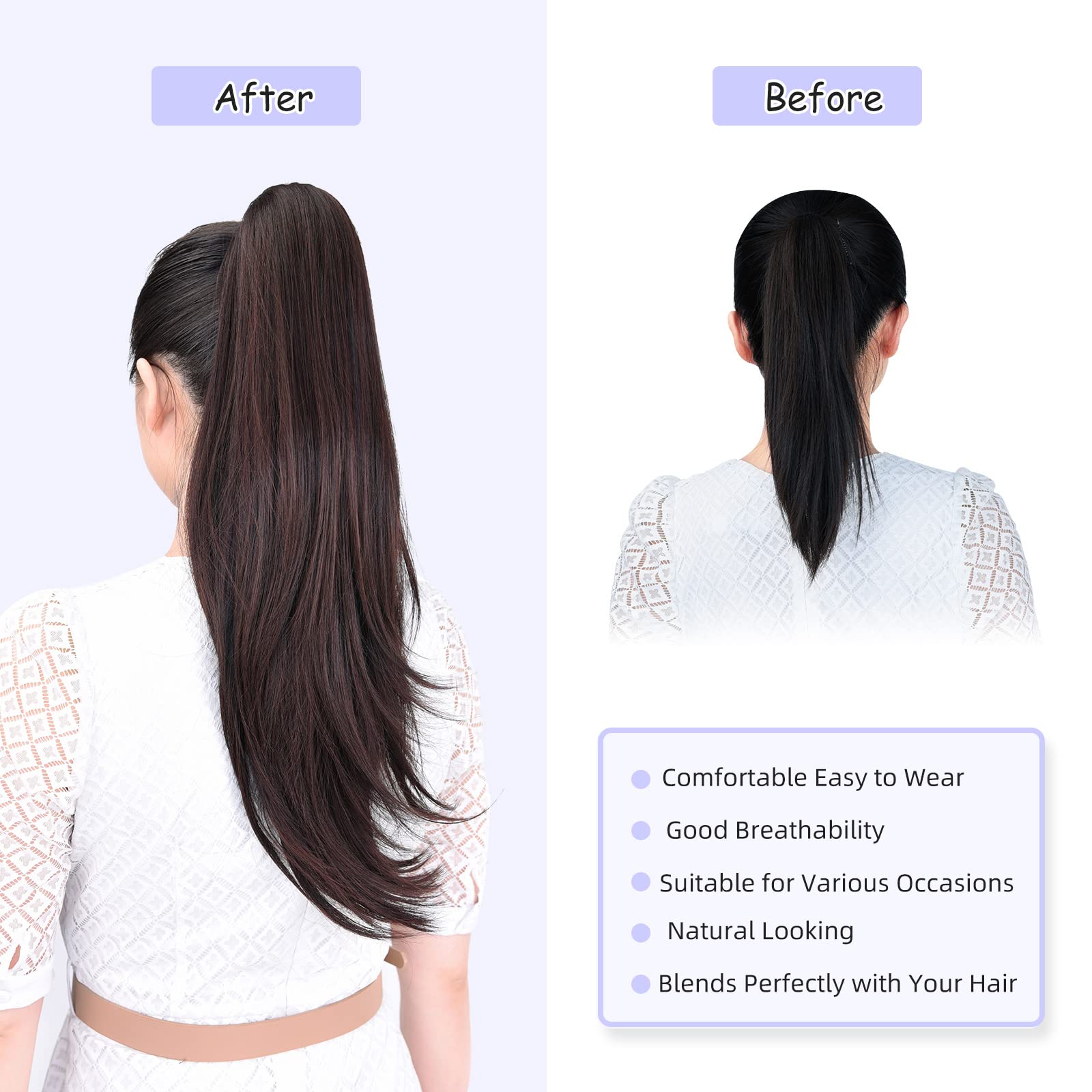Natural Straight Ponytail Hair Extension with Claw Clip - Seamless Blonde Brown Black Hairpiece for Women - Perfect for Parties, Weddings & Everyday Styling
