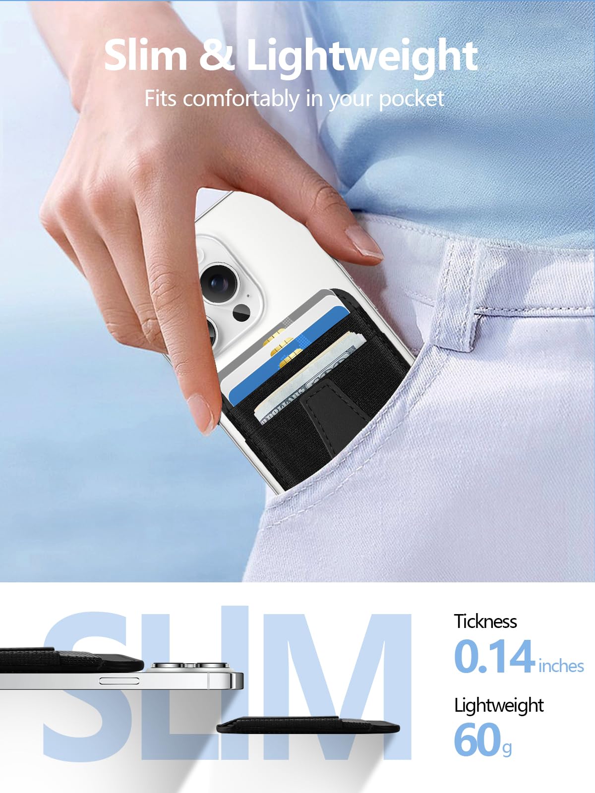Miroddi MagSafe Wallet for iPhone 16/15/14/13/12 - Strong Magnetic Phone Wallet with RFID Protection, 2 Card Slots & Vegan Leather (Holds 7 Cards, Black) - Perfect for Everyday Use, Travel & Contactless Payments