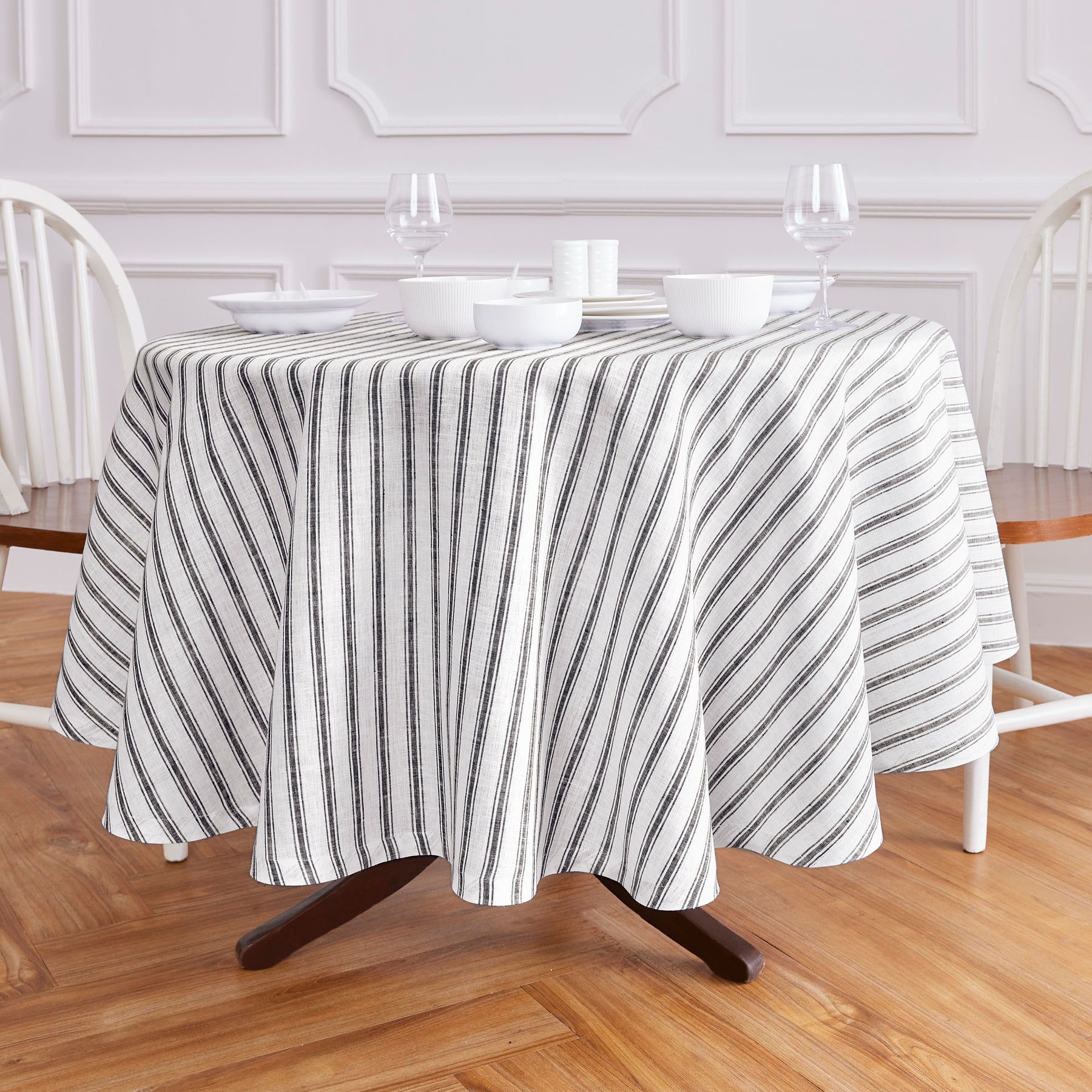 Stylish Capri Ticking Stripe Round Tablecloth - Waterproof & Washable - Perfect for Dining Room, Kitchen, or Outdoor Picnic
