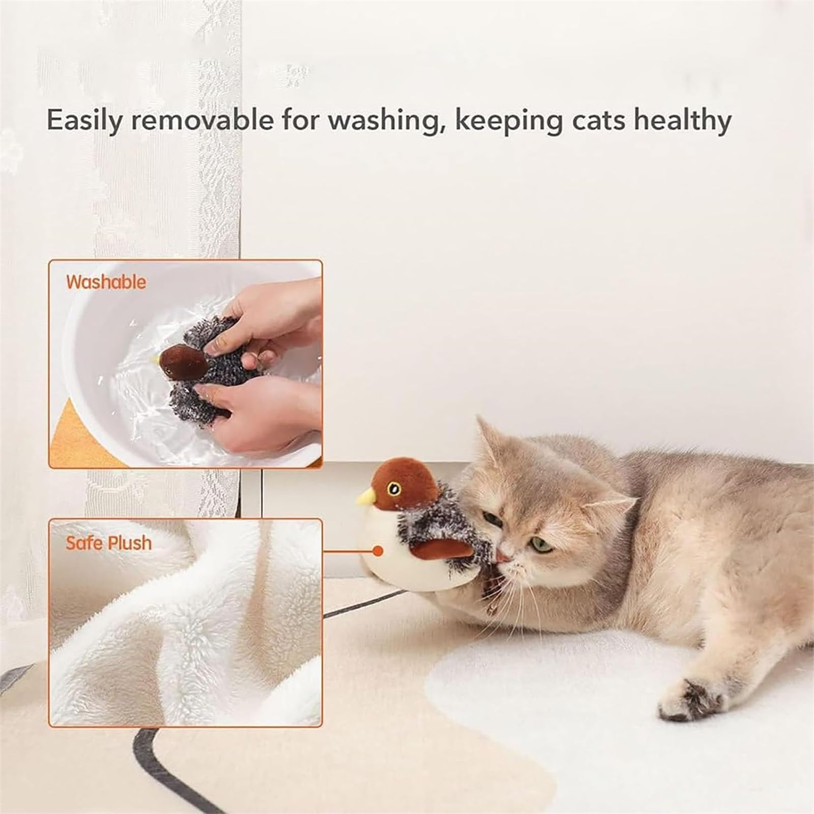 Interactive Flapping Chirping Bird Cat Toy with Feather Tail - Realistic Flying Sparrow Simulation for Bored Indoor Cats | Perfect for Playtime, Exercise & Mental Stimulation