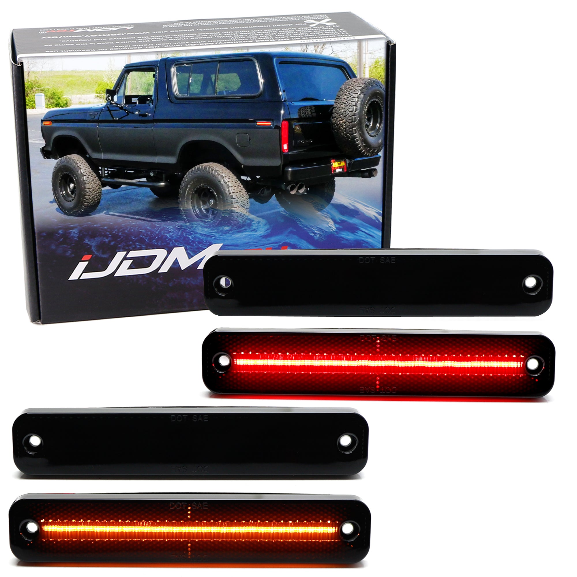 Smoked Amber/Red Full LED Strip Side Markers for 1973-1979 Ford Bronco & F-Series Trucks - Durable Off-Road Lighting Upgrade for Enhanced Visibility & Style