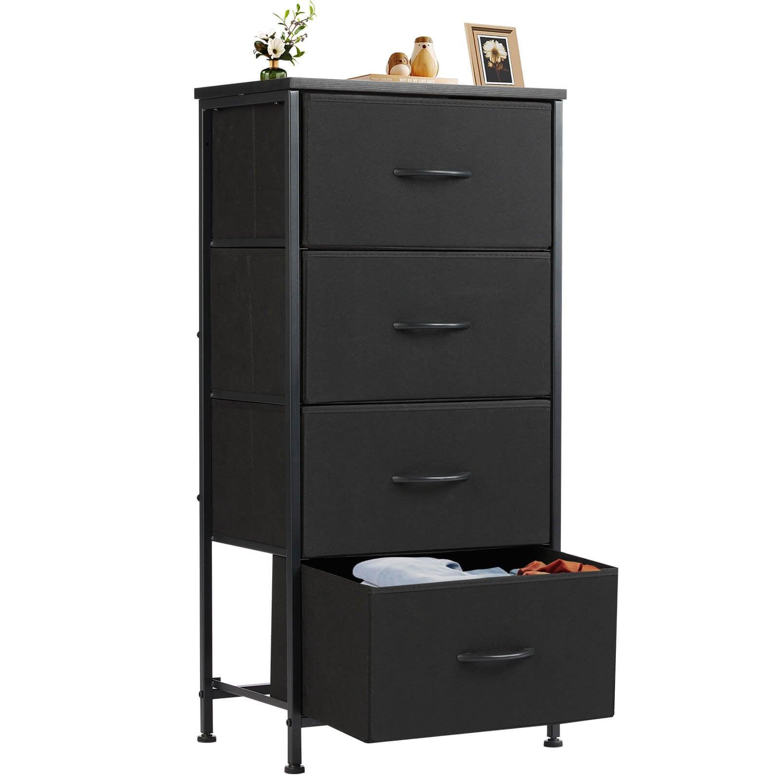 Modern 4-Drawer Dresser with Metal Frame & Wood Top - Black Chest of Drawers for Bedroom, Living Room, or Office Storage