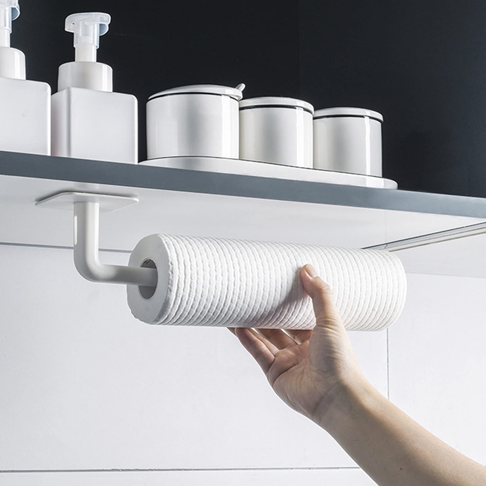 Wall Mount Toilet Paper Holder - White Plastic Adhesive Bathroom Tissue Roll Holder | Space-Saving Solution for Small Bathrooms & RVs