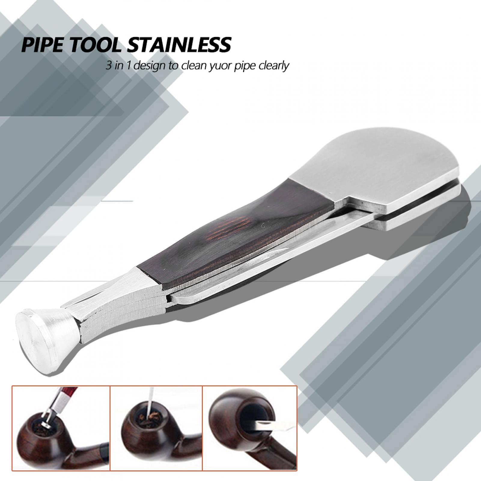 3-in-1 Stainless Steel Smoking Pipe Tool Set - Scraper, Tamper & Nozzle Cleaner for Wooden Tobacco Pipes | Multi-Functional Pipe Accessories Kit (Blackwood) | Perfect for Pipe Maintenance & Smoking Enthusiasts