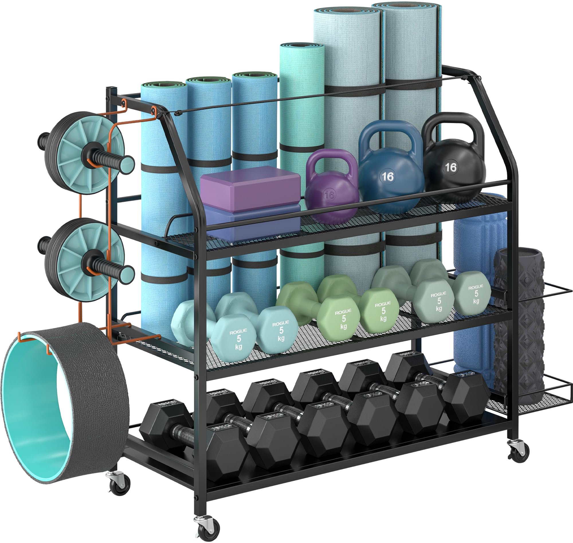 Staransun Adjustable Dumbbell Weight Rack - Heavy Duty Home Gym Storage Organizer with 4 Locking Wheels & Dual-Sided Design - Perfect for Garage, Basement, and Home Workout Spaces