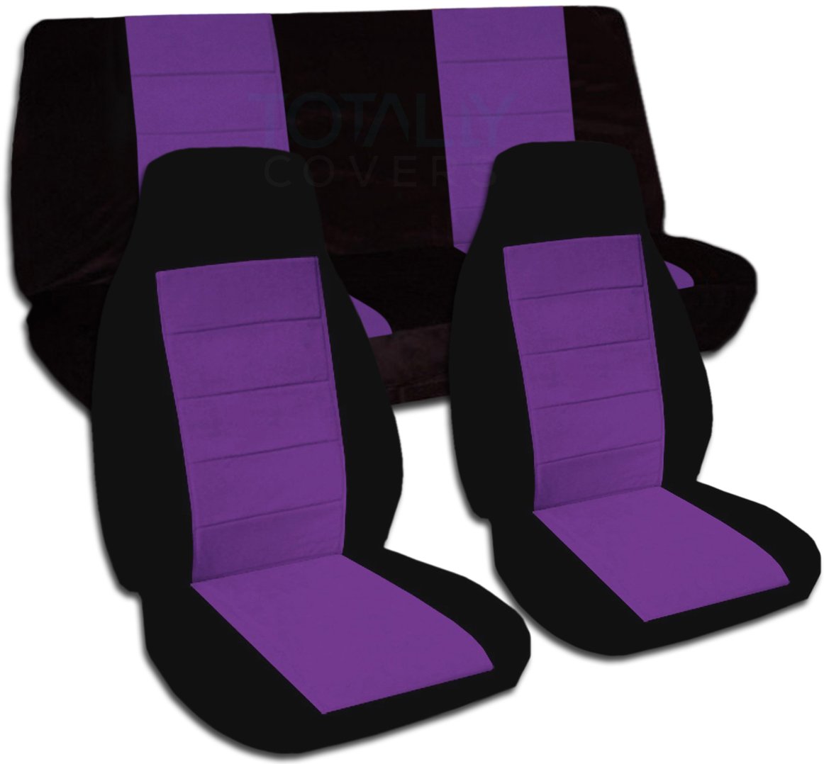 Universal Two-Tone Black & Purple Car Seat Covers Full Set - Front Bucket & Rear Bench Seats - Airbag/Seat Belt/Armrest Compatible | Perfect for SUVs, Trucks & Sedans - Protect & Style Your Vehicle Interior