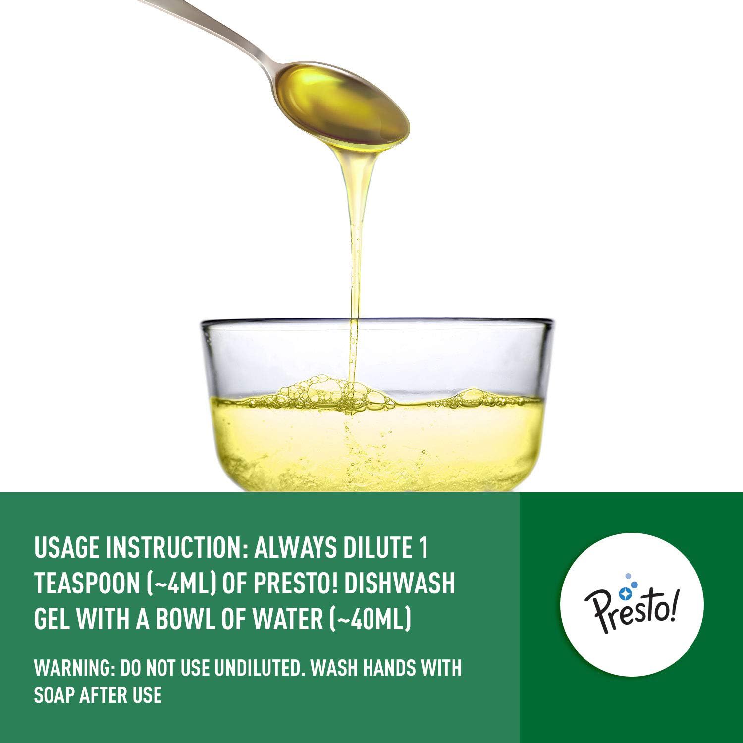 **Presto! Lemon Dishwashing Gel - 1.5 Litre (750ml x 2 Packs) | No Residue | Powerful Grease Cleaner for Pots, Pans & Utensils | Ideal for Kitchen, Camping & RV Use**