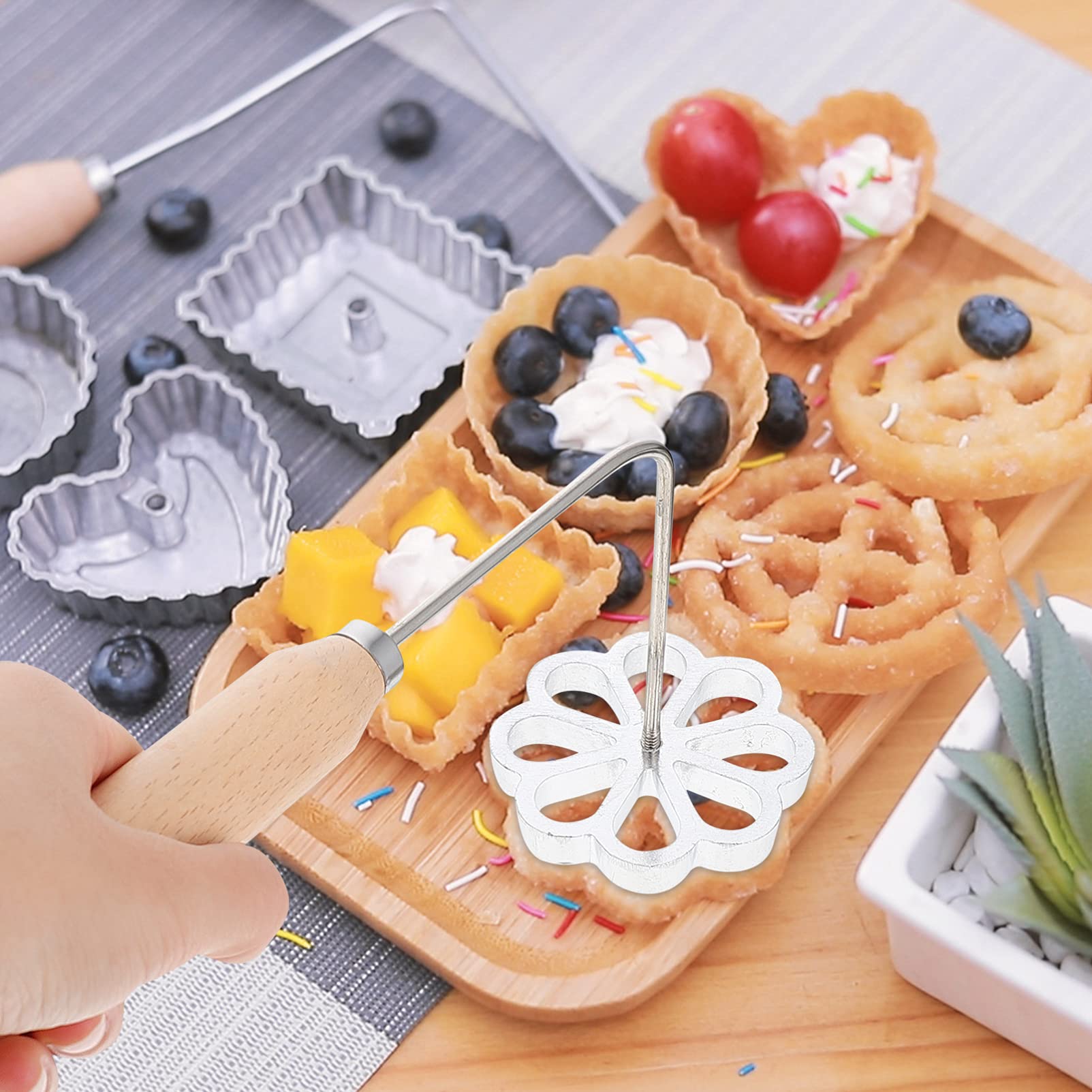 Premium Rosette Iron Set - Aluminum Alloy Swedish Waffle Maker with Lifting Tool for Homemade Pastries, Cookies & Snacks | Perfect for Holiday Baking, Party Treats & Family Desserts