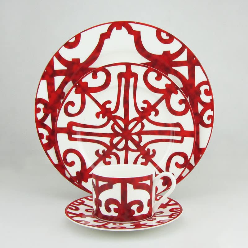4-Piece Red and White Dinnerware Set for 4 - Plates & Bowls Kitchen Set | Family Dinner, Daily Meals, Party Serving & Home Decor