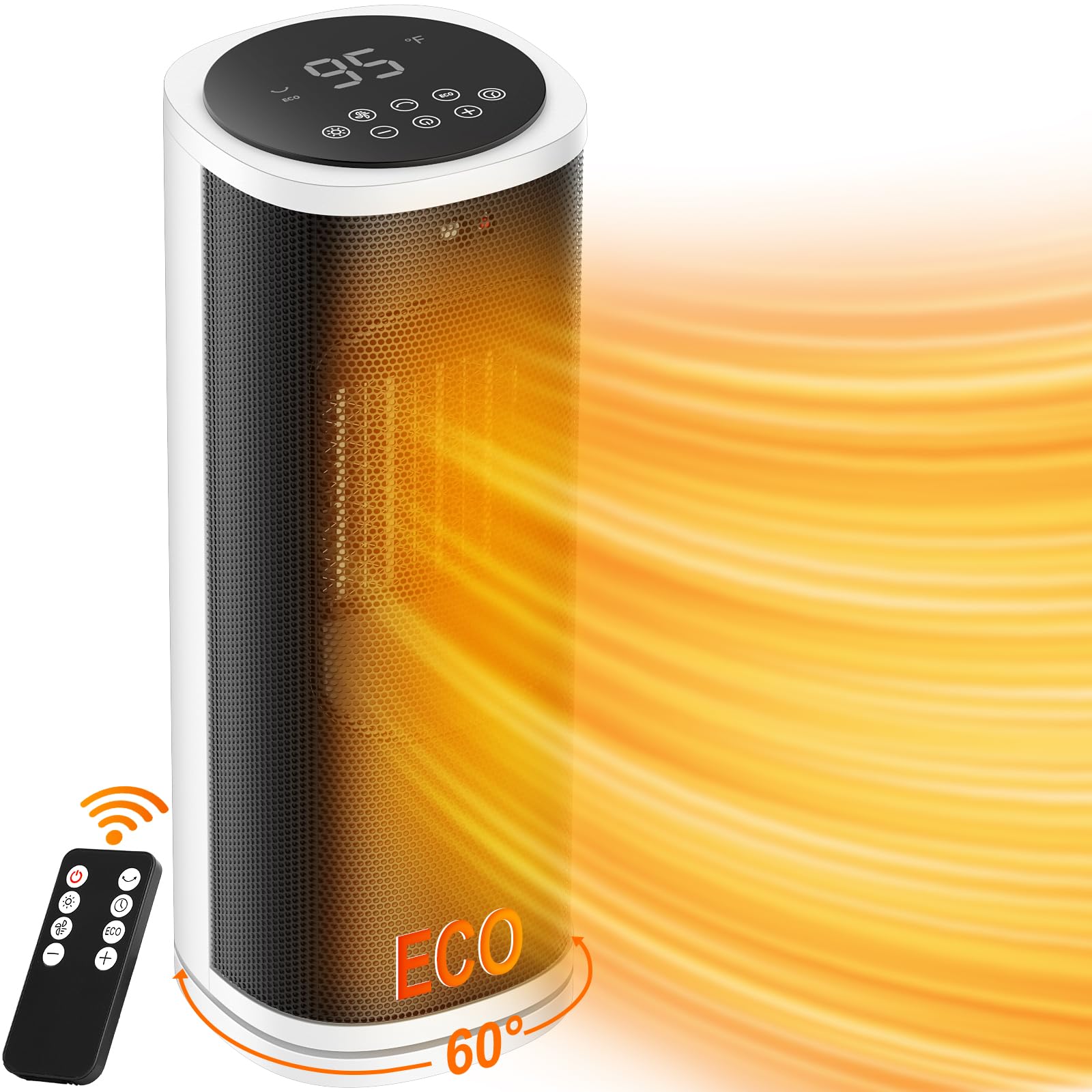 1500W Portable Ceramic Space Heater with Thermostat & Remote - 60° Oscillation, 12H Timer, Fast Heating for Bedroom, Home Office | Indoor Electric Heater for Winter Warmth & Energy Efficiency