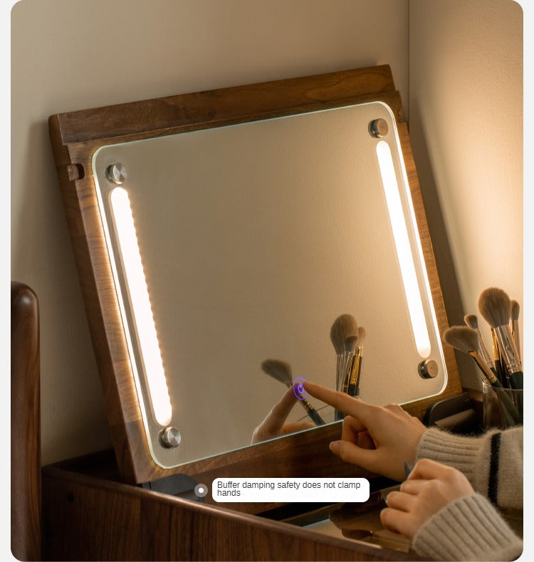 Solid Black Walnut Wood Mirror Dressing Table - Elegant Vanity Desk for Bedroom, Bathroom & Makeup Area