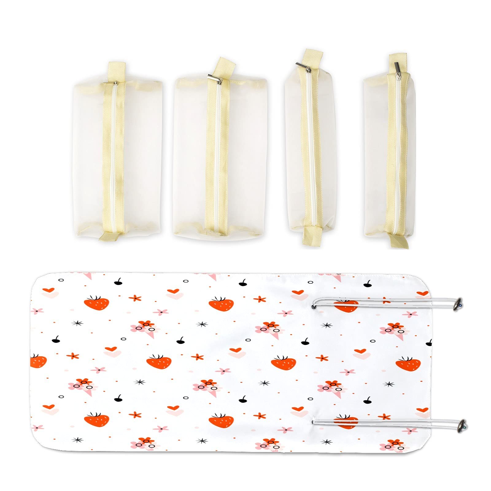 Roll Up Toiletry Bag for Travel - Waterproof Makeup Organizer with Strawberry & Ice Cream Design - Perfect for Cosmetics, Toiletries, and Travel Essentials - Great for Vacations, Camping, and Gym Use