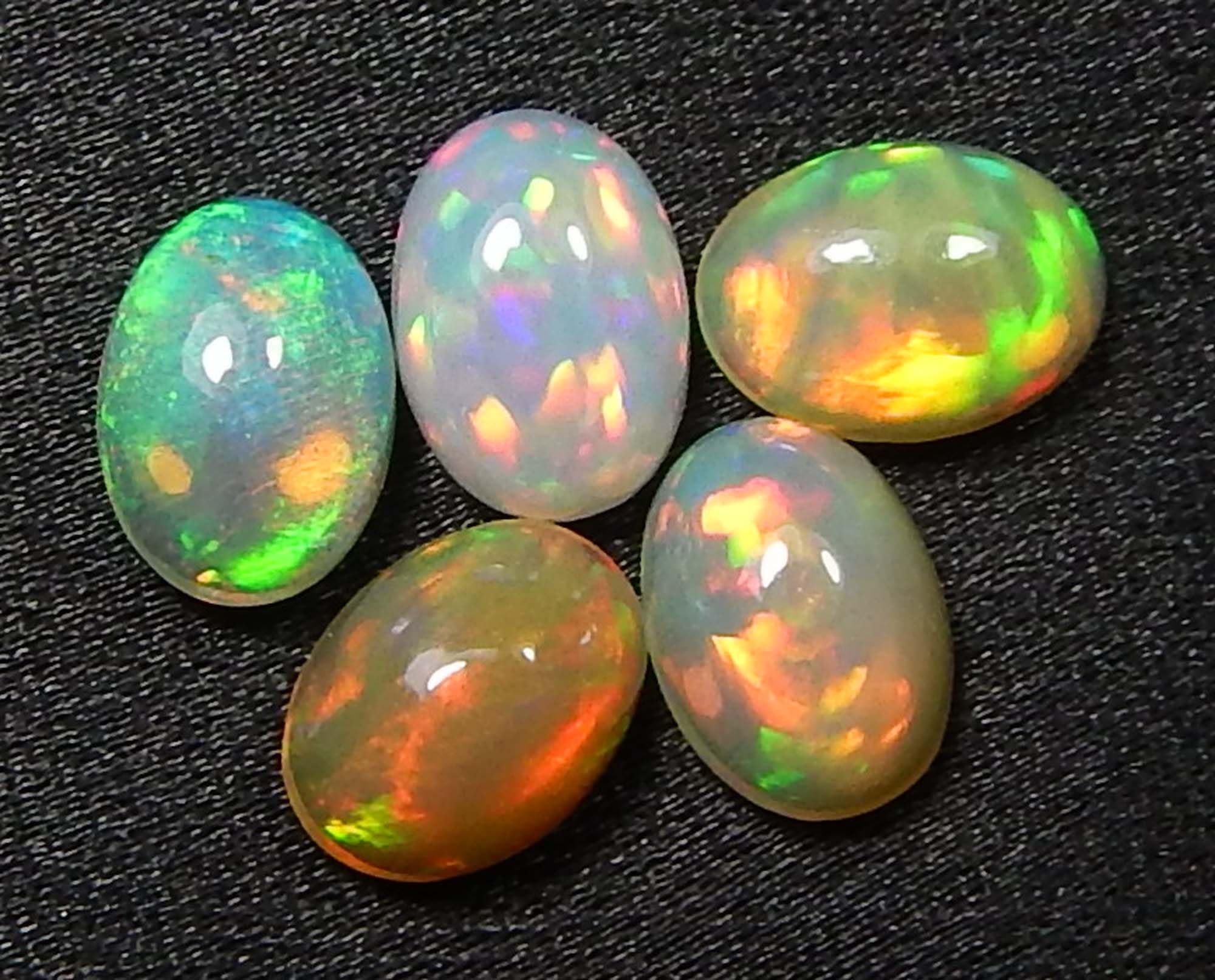 Premium AAA Grade Natural Ethiopian Opal Gemstone Mix Size Box (5x7mm, 5 Stones) - Perfect for Jewelry Making, Collecting & Gifts