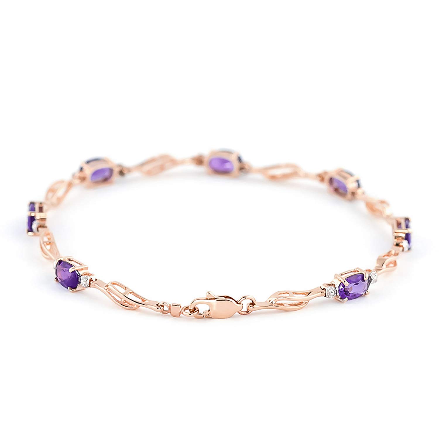 14K Rose Gold Tennis Bracelet with Genuine Amethysts & Diamonds | Elegant Stackable Jewelry for Women | Perfect for Weddings, Anniversaries & Special Occasions