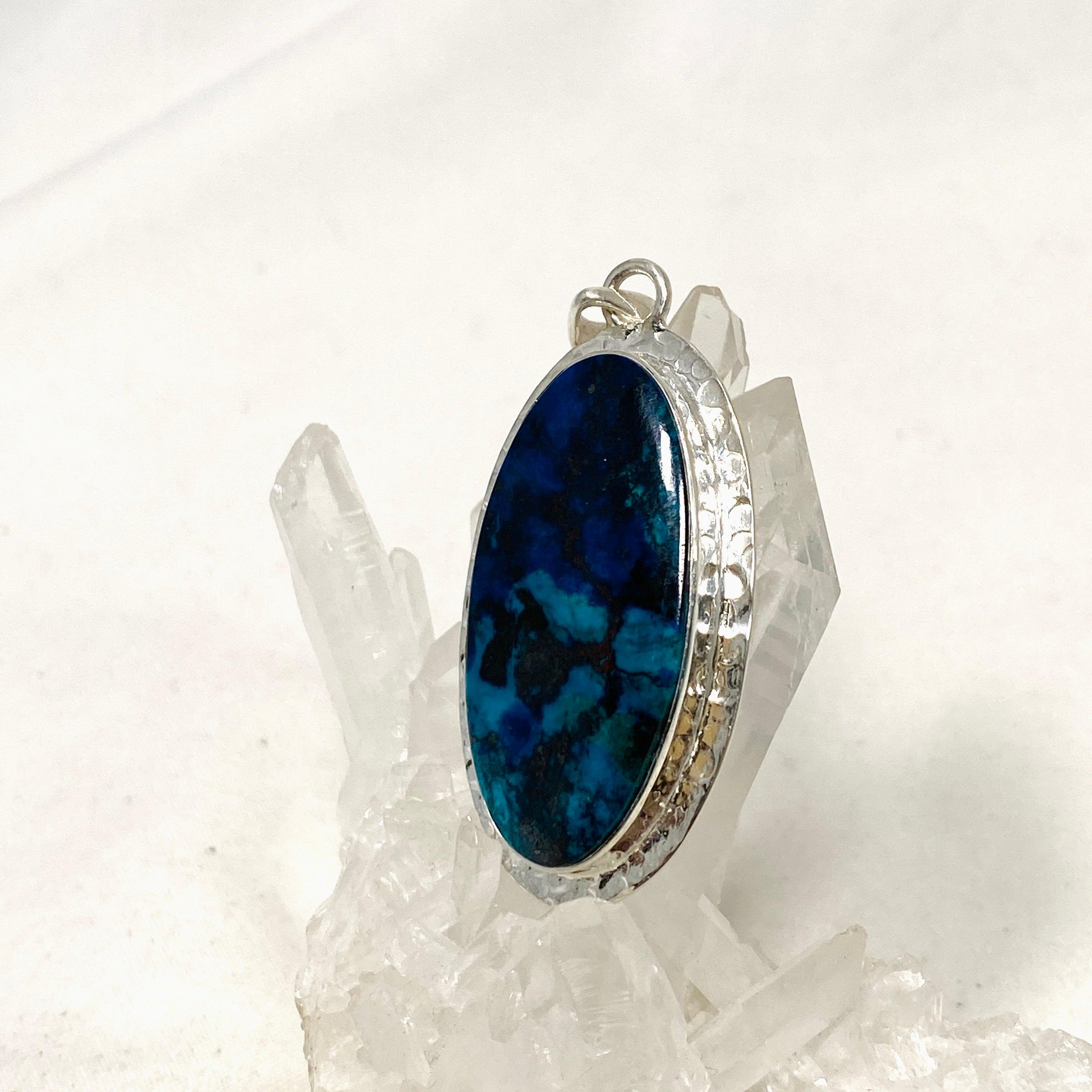 Natural Shattuckite with Cuprite Oval Pendant Necklace - Handcrafted Hammered Silver Jewelry KPGJ4417 | Healing Crystal Gift for Meditation & Spiritual Energy