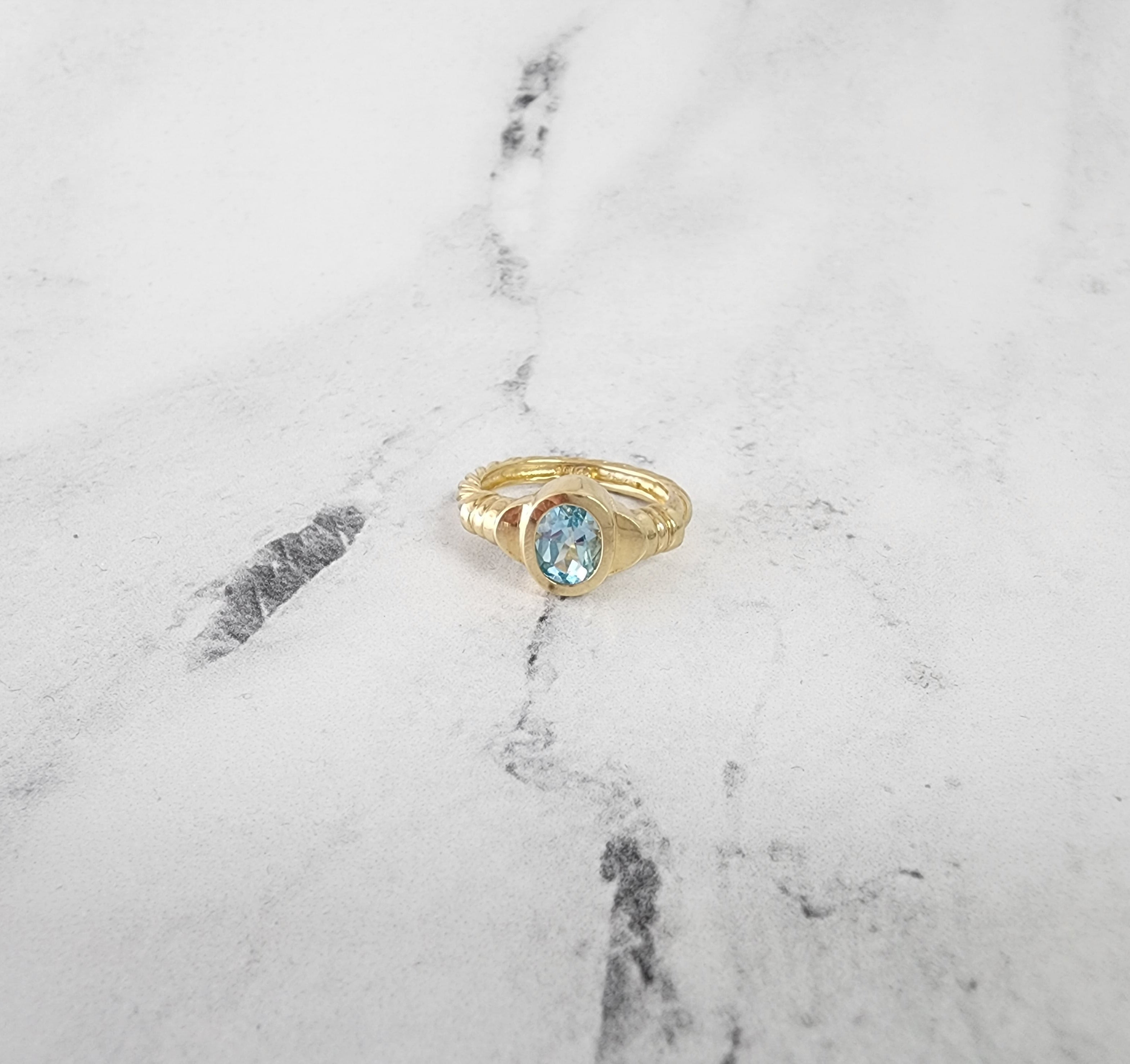 14K Yellow Gold Oval Blue Topaz Solitaire Ring for Women - Elegant Engagement, Wedding, Anniversary & Gift Jewelry