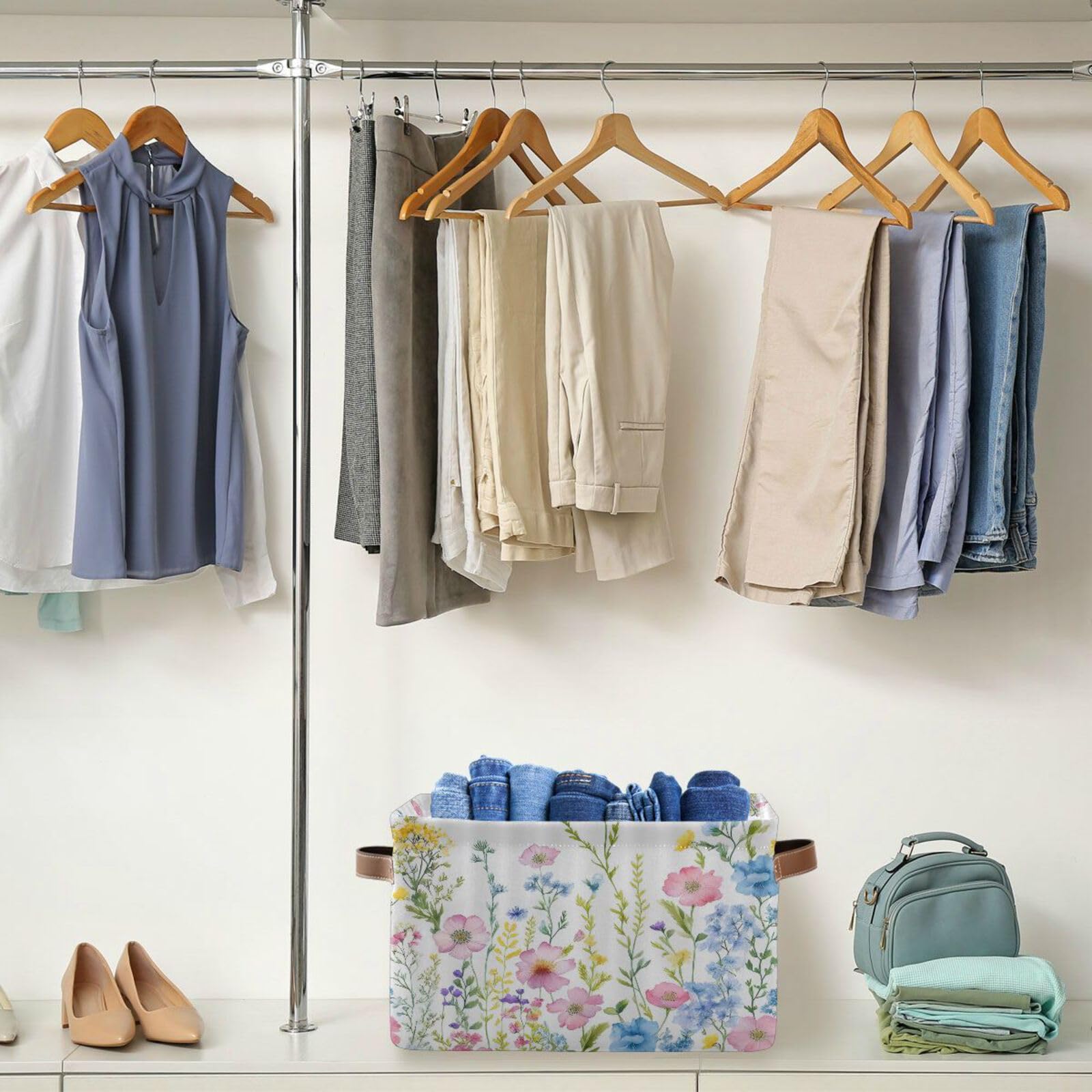 2-Pack Cosmos Flower Fabric Storage Bins with Handles - Closet Organizer Baskets for Clothes, Toys & Home Decor | Perfect for Bedroom, Nursery & Shelf Organization