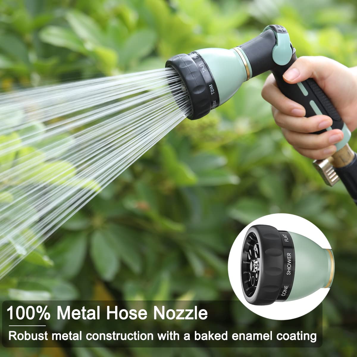 Heavy Duty Metal Garden Hose Nozzle - 8 Spray Patterns High Pressure Water Sprayer with Thumb Control & On/Off Valve - Perfect for Garden Watering, Car Washing, Pet Cleaning & Outdoor Cleaning Tasks