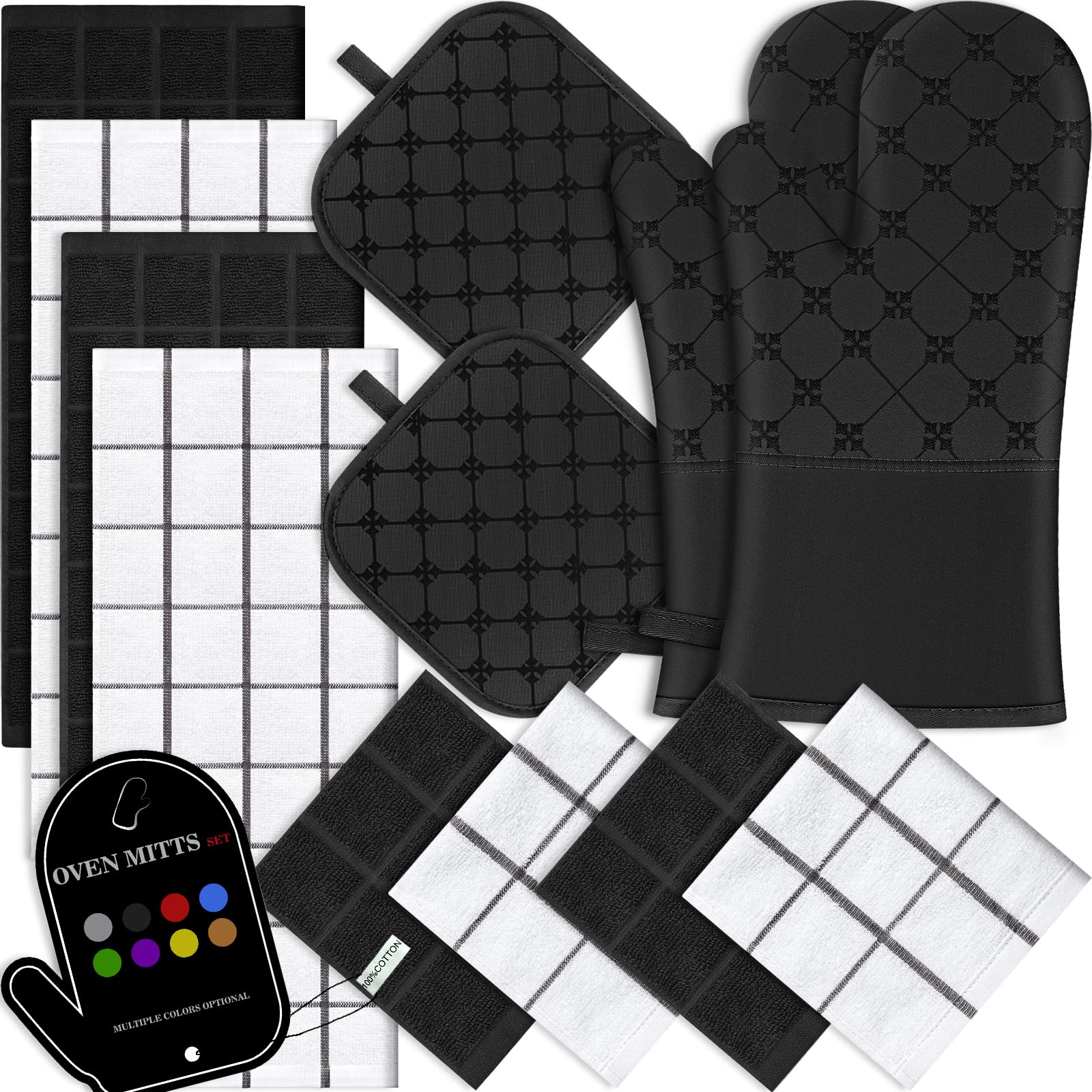 Premium 12-Piece Heat Resistant Oven Mitts & Kitchen Towel Set - 500°F Protection with Non-Slip Silicone Grip for Cooking, Baking, Grilling - Perfect for Home Chefs & BBQ Enthusiasts