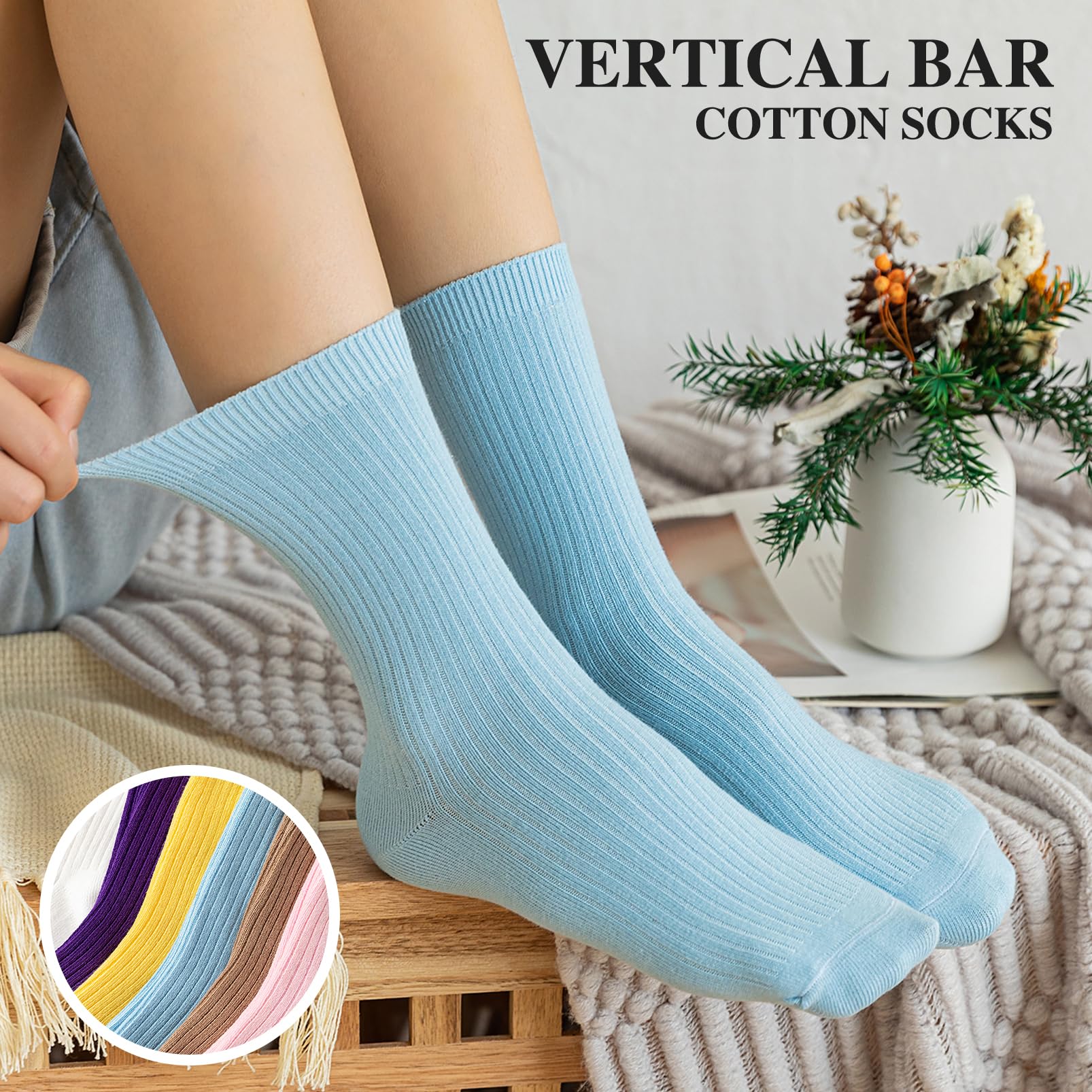 Soft Blue Women's Cotton Crew Socks for Everyday Comfort