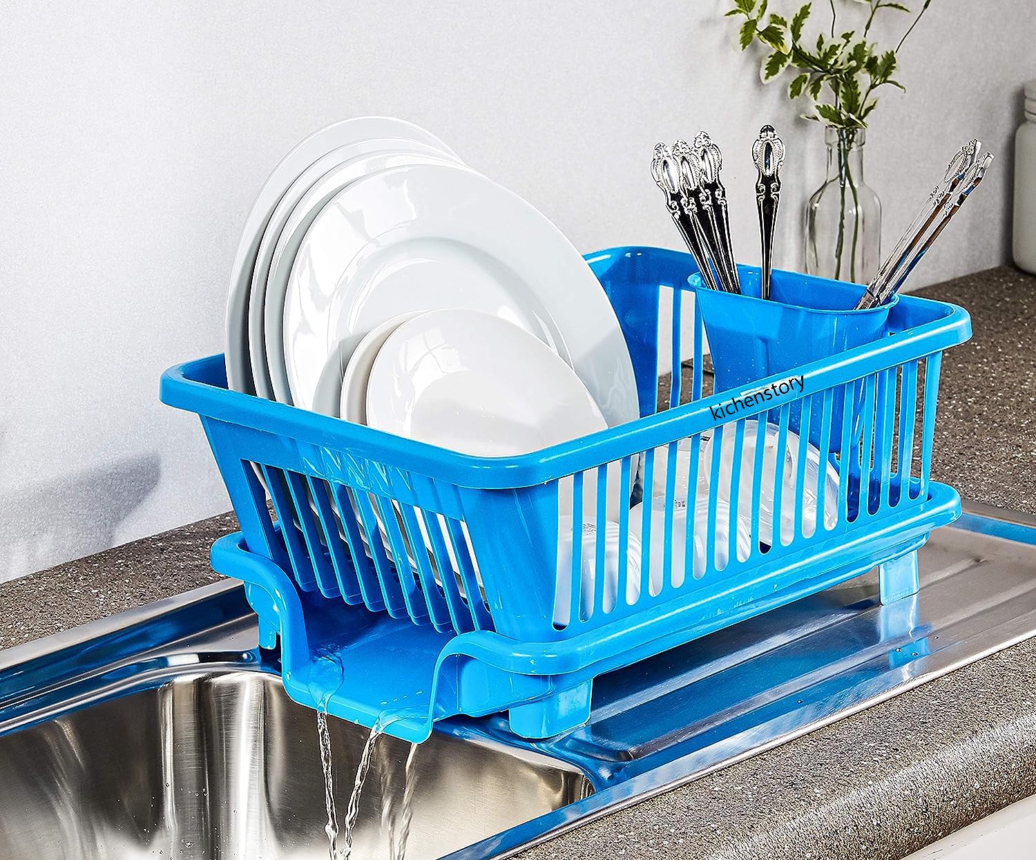Unbreakable Kitchen Sink Dish Drying Rack - Blue for Countertop Storage