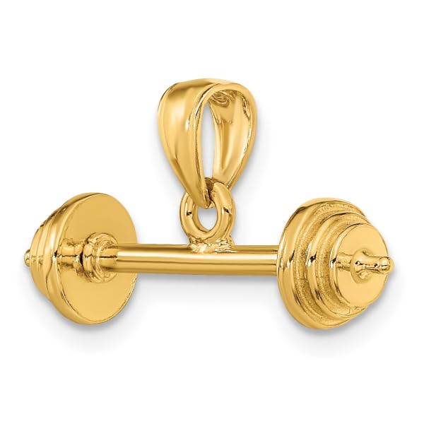 14K Solid Yellow Gold Bodybuilder Barbell Necklace - Weightlifting Gym Jewelry for Men - Perfect Gift for Fitness Lovers & Athletes - Workout, Bodybuilding & Sports Pendant Charm