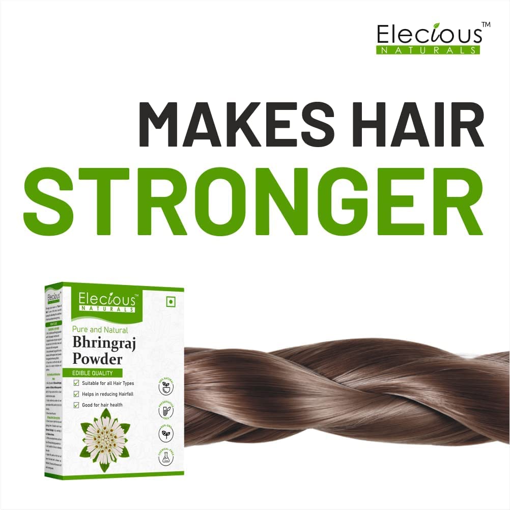 Elecious Pure Bhringraj Powder for Hair Growth & Consumption - 200g | 100% Natural, Preservative-Free | Ideal for Hair Masks, Oils & Dietary Supplement | Promotes Healthy Hair & Scalp