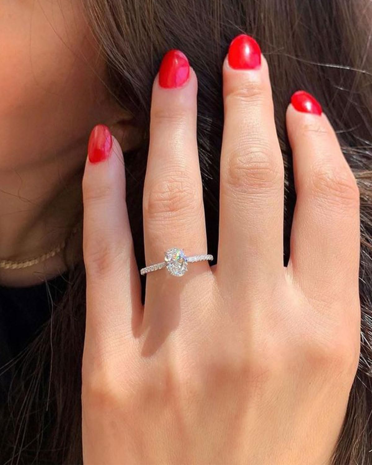 1.5/5.5CT Oval Cut Simulated Diamond Engagement Ring for Women - 925 Sterling Silver 18K Gold Plated Promise Wedding Ring - Perfect for Proposals, Anniversaries & Special Occasions