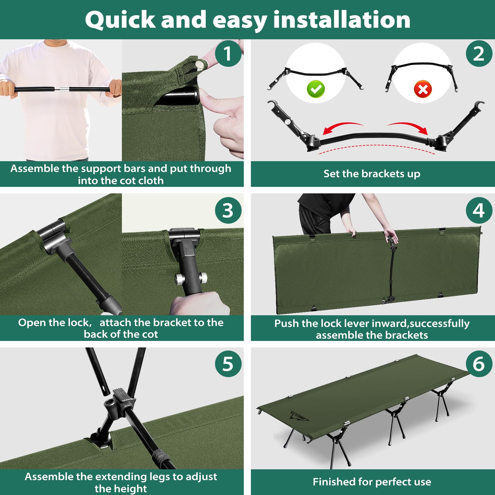 Ultralight Portable Folding Camping Cot for Adults - Compact Backpacking Tent Cot with Leg Extenders - Perfect for Outdoor Camping, Hiking, Backpacking & Travel (Green)
