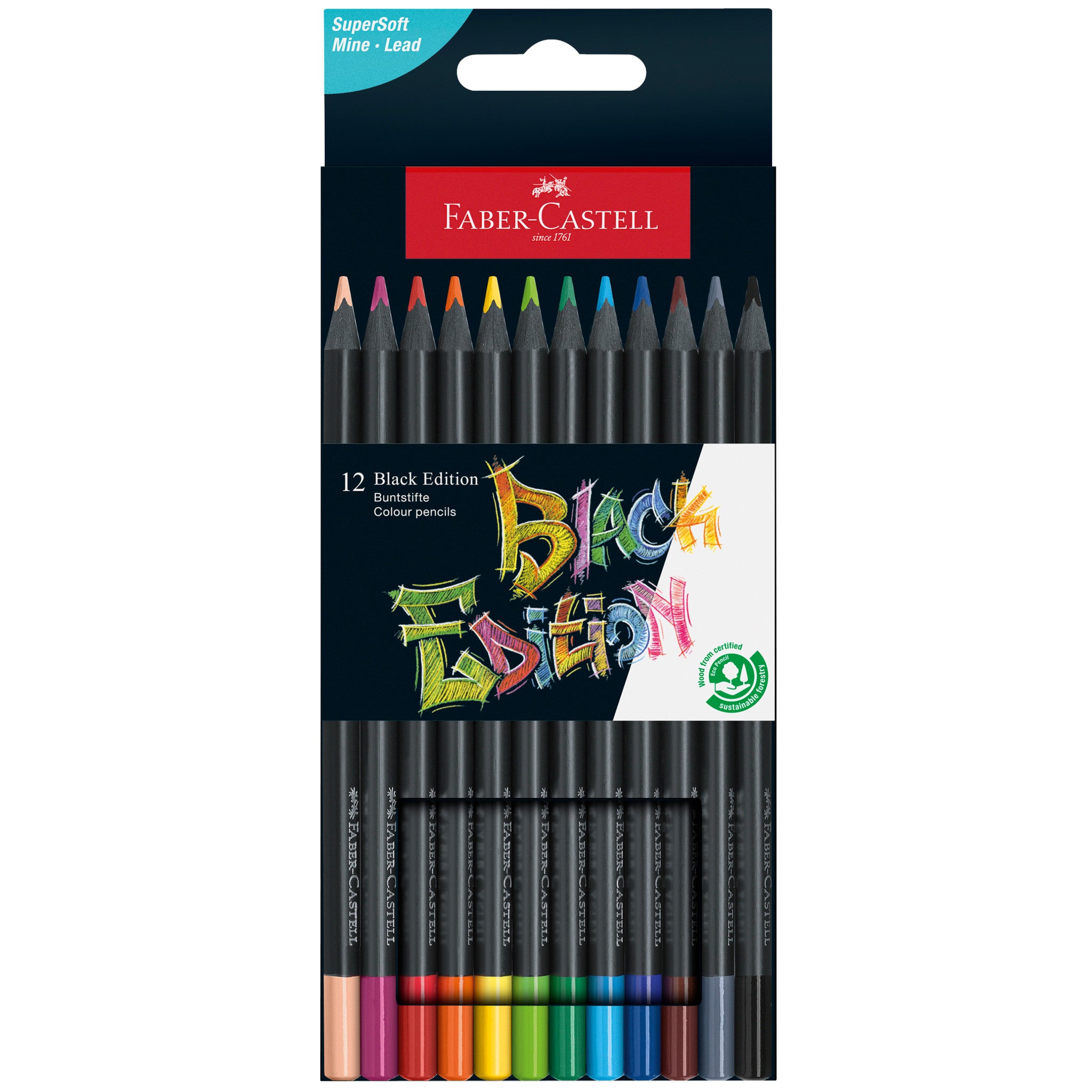 Premium Black Edition Colored Pencils - Set of 12 Vibrant Artist Pencils #116412 for Sketching, Drawing & Adult Coloring Books