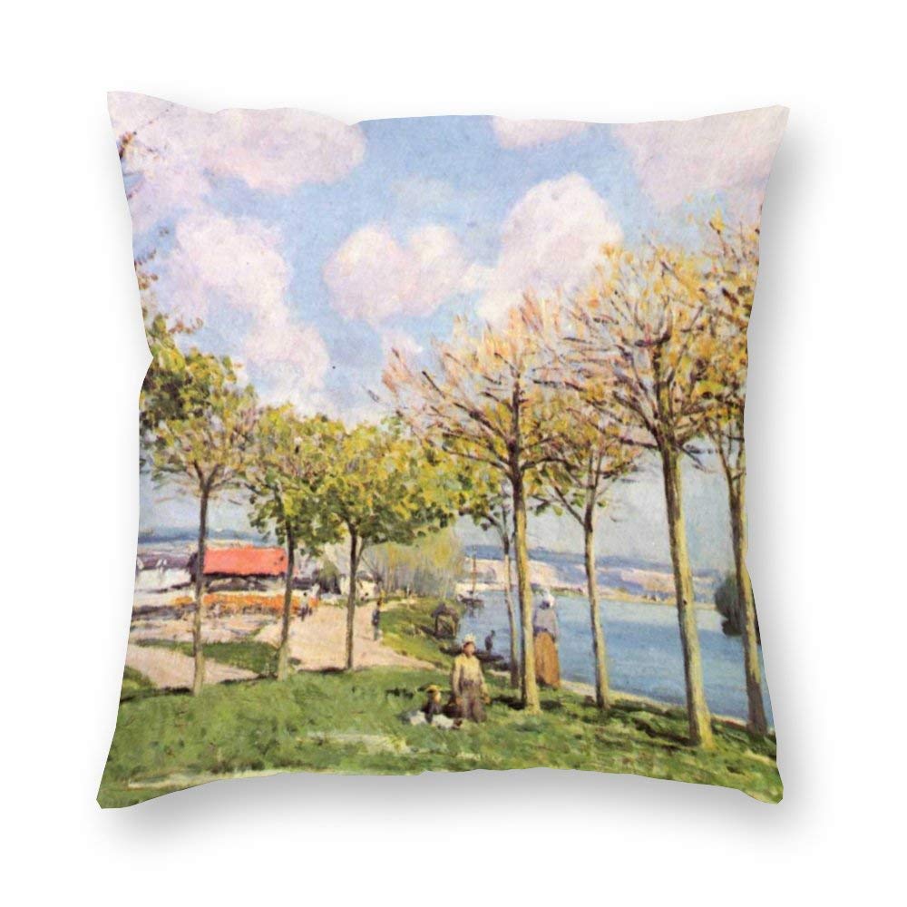 Farmhouse Throw Pillow Covers Set of 4 - 18x18 Inch Outdoor Decorative Cushion Covers with Alfred Sisley Painting Design - Perfect for Sofa, Patio, Porch & Living Room Decor