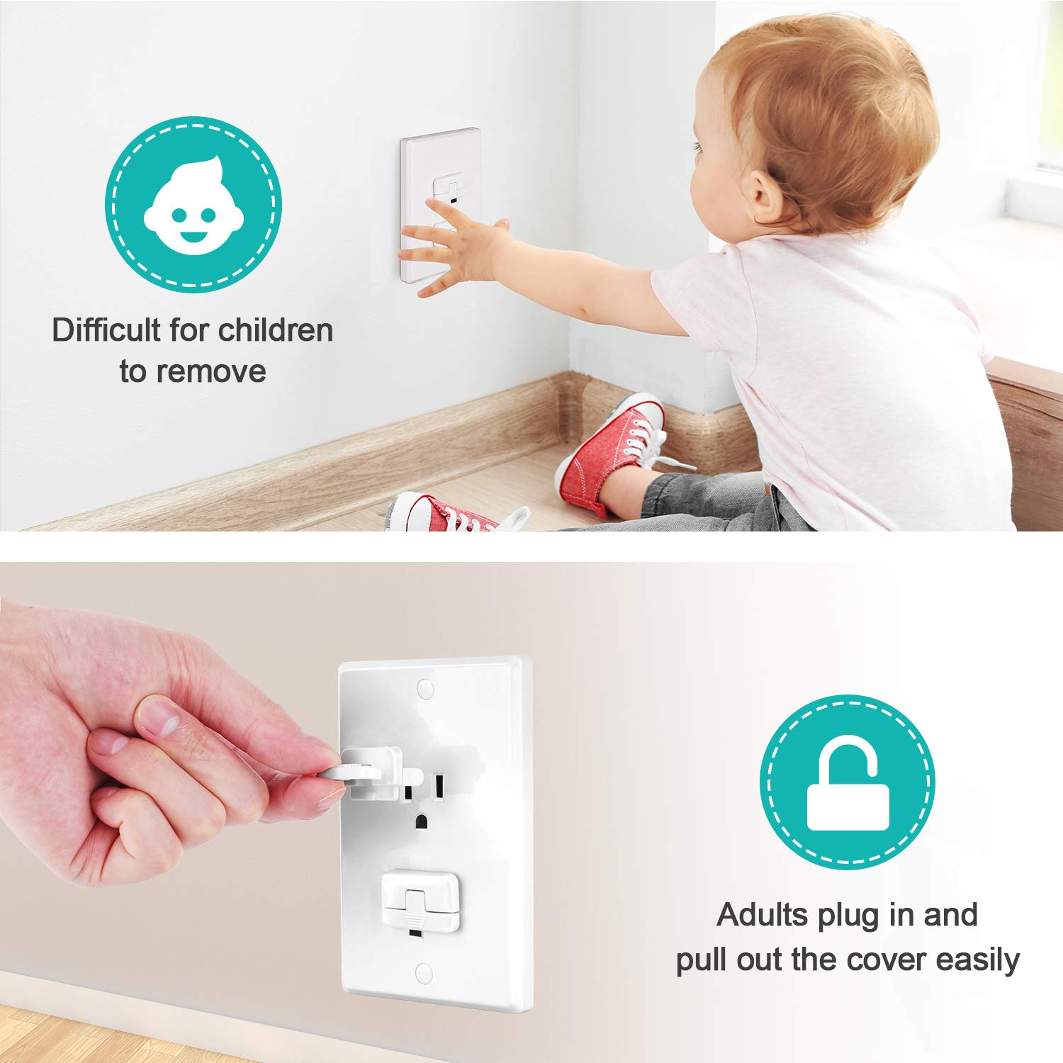 40-Pack Baby Proof Outlet Covers with Hidden Pull Handle - Child-Safe Electrical Outlet Protectors for Home Safety | Shockproof & Hard to Remove by Kids | Ideal for Nursery, Playroom & Childproofing Homes