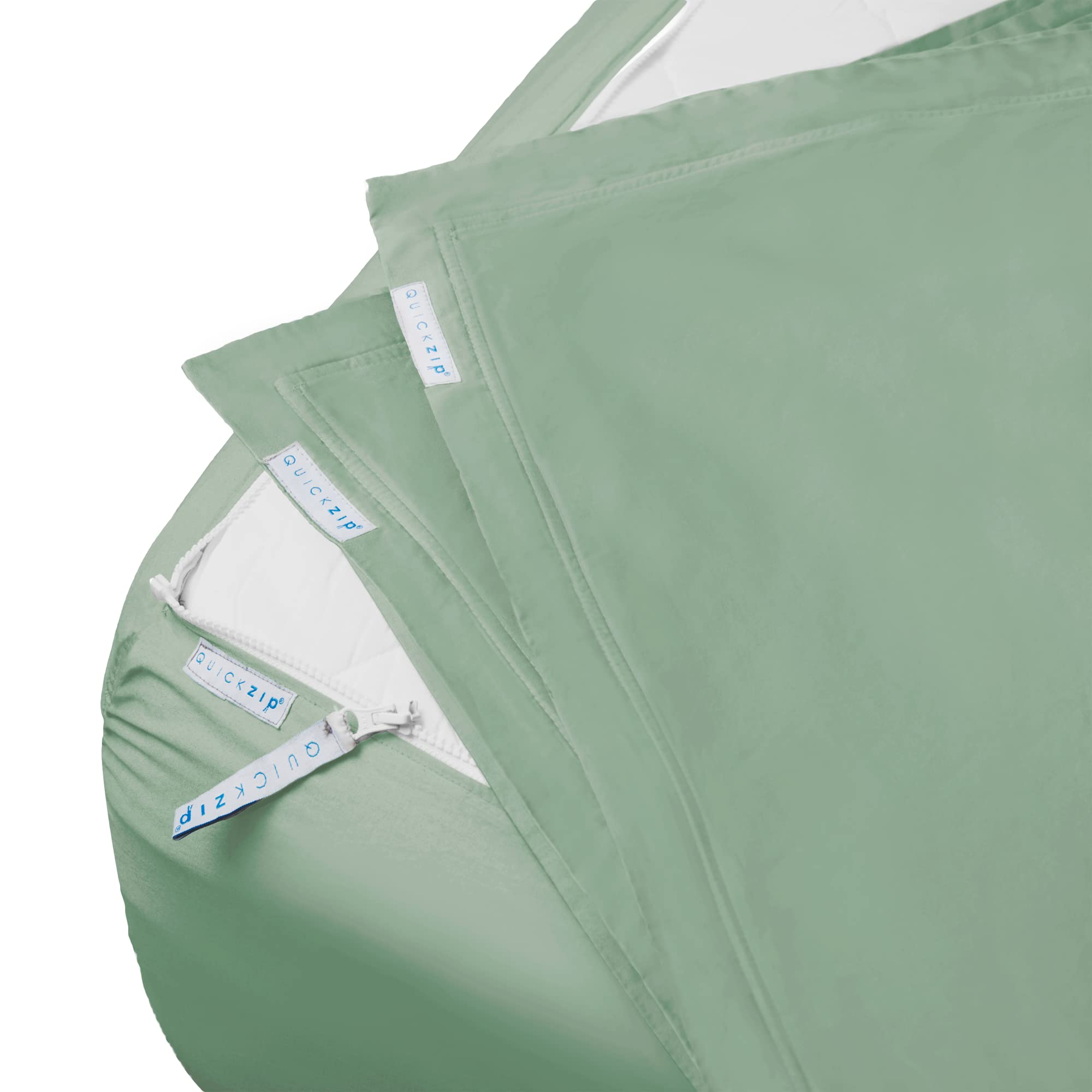 QuickZip Queen Size Sheet Set - 1 Fitted Base & 2 Zip-On Sheets - 400 TC Soft Percale Cotton - 16
