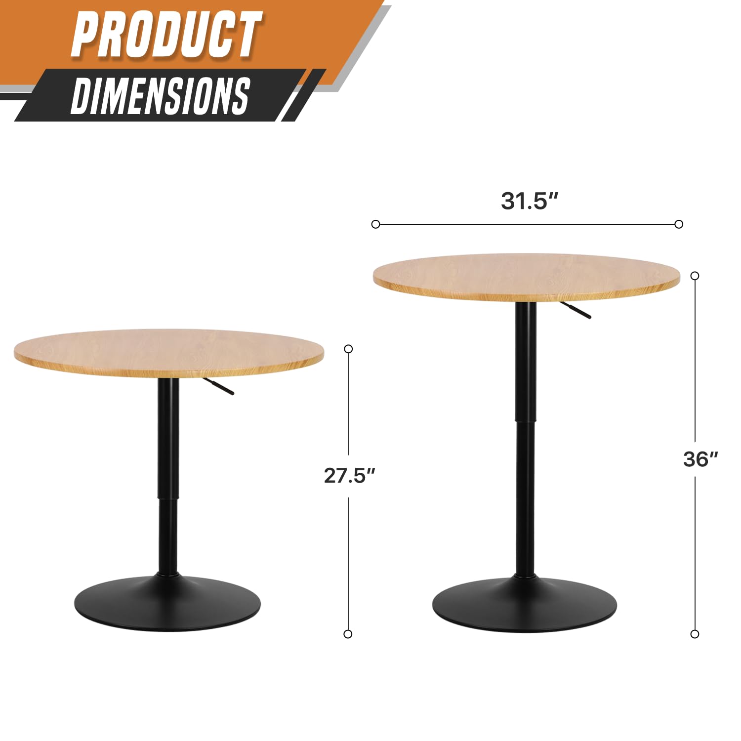 31.5 Inch Round Adjustable Height Pub Table - 27.5