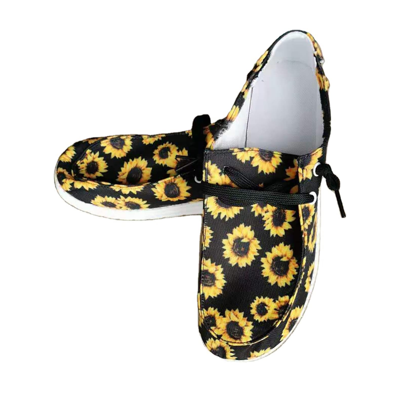Rovmgip Women's Canvas Sneakers - Comfortable Lace-Up Slip On Shoes with Sunflower Print | Casual Loafers, Boat Shoes & Trainers for Everyday Wear, Walking & Outdoor Activities