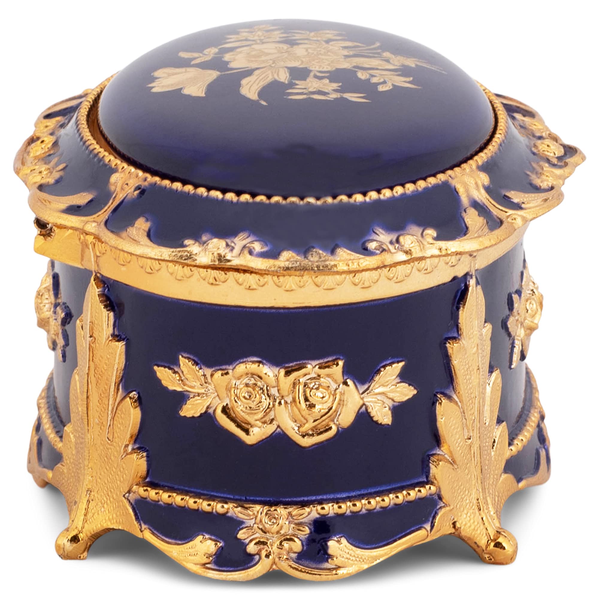 Elegant Blue & Gold Oval Music Box with Jewelry Storage - Plays 'Candle In The Wind' - Perfect for Gift Giving, Home Decor & Keepsake Display