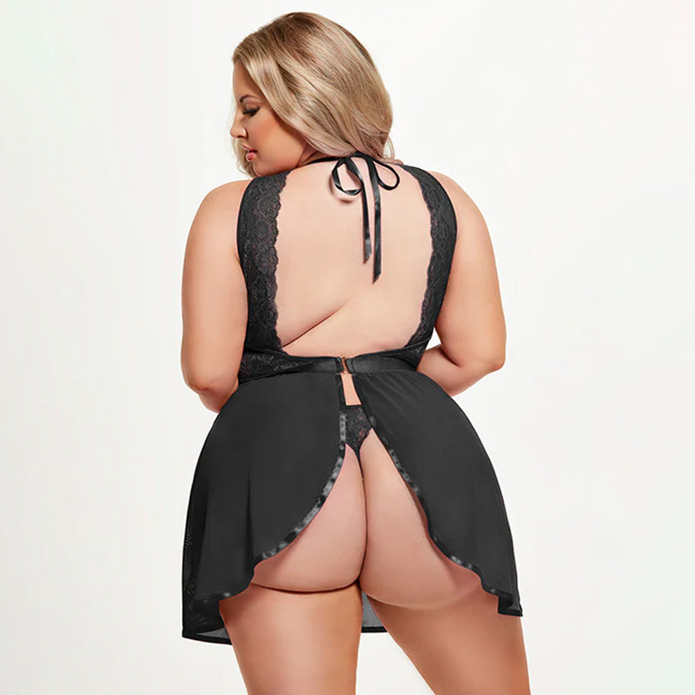 Sexy Open Back Babydoll & G-String Lingerie Set for Curvy Women - House of Desire Natasha - Perfect for Romantic Nights & Special Occasions