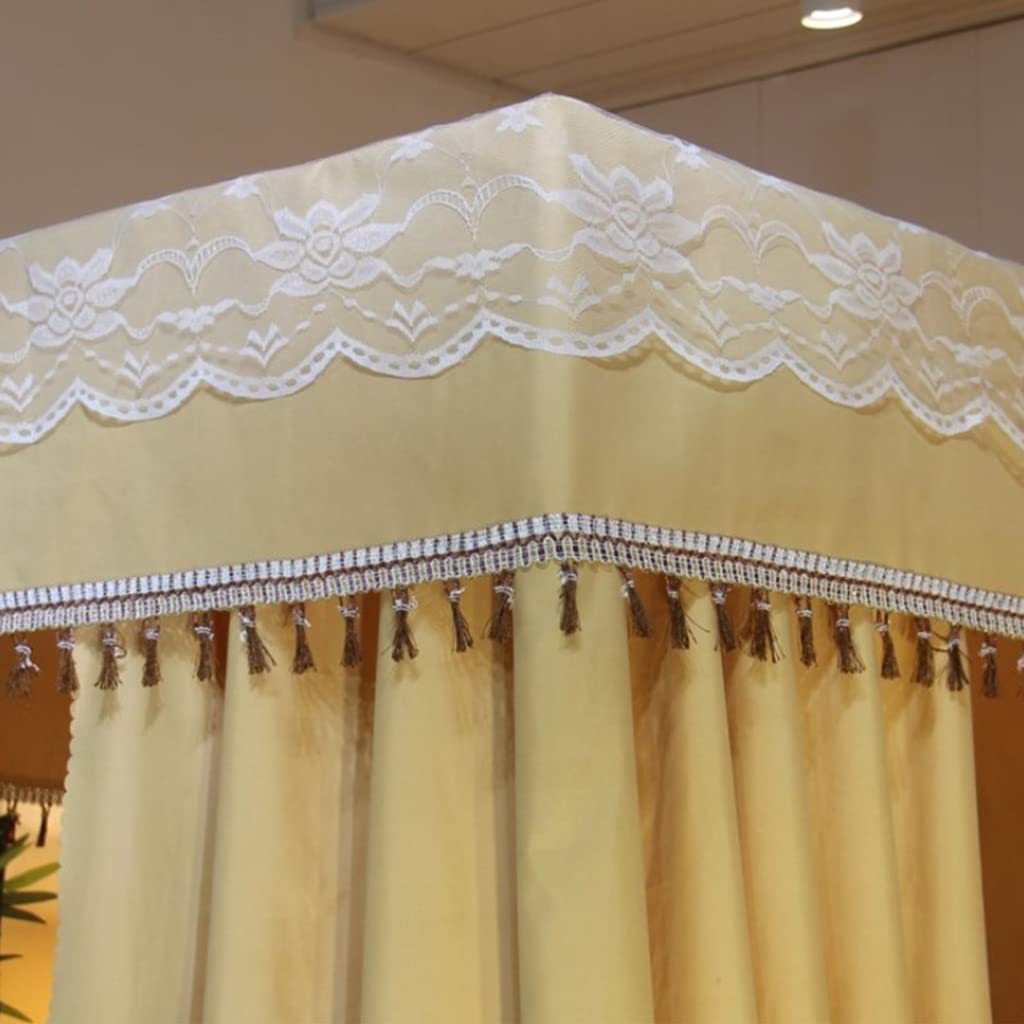 Princess 4-Poster Bed Canopy with Mosquito Net - Elegant Bed Curtain for Girls, Adults & Kids Rooms - Fits Twin/Full/Queen/King Size Beds (Solid Yellow, Queen) - Perfect for Nursery Decor, Bedroom Makeover & Romantic Sleep Protection
