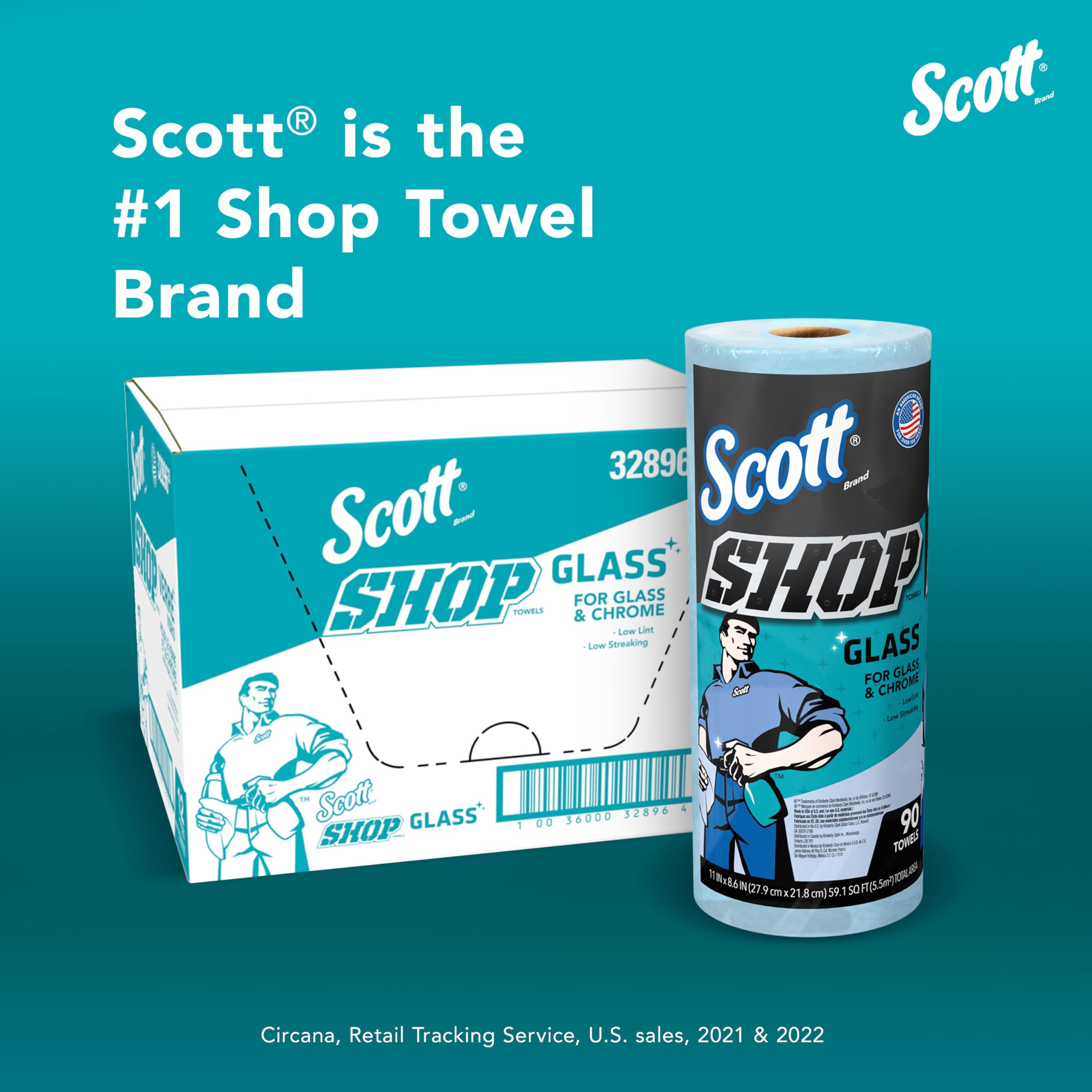 Scott® Premium Blue Shop Towels for Glass, Mirrors & Chrome - 8.6