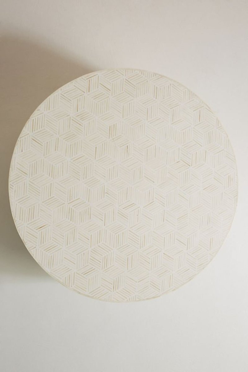 Handmade White Bone Inlay Round Coffee Table - Boho Chic Living Room Furniture for Home Decor & Lounge Area
