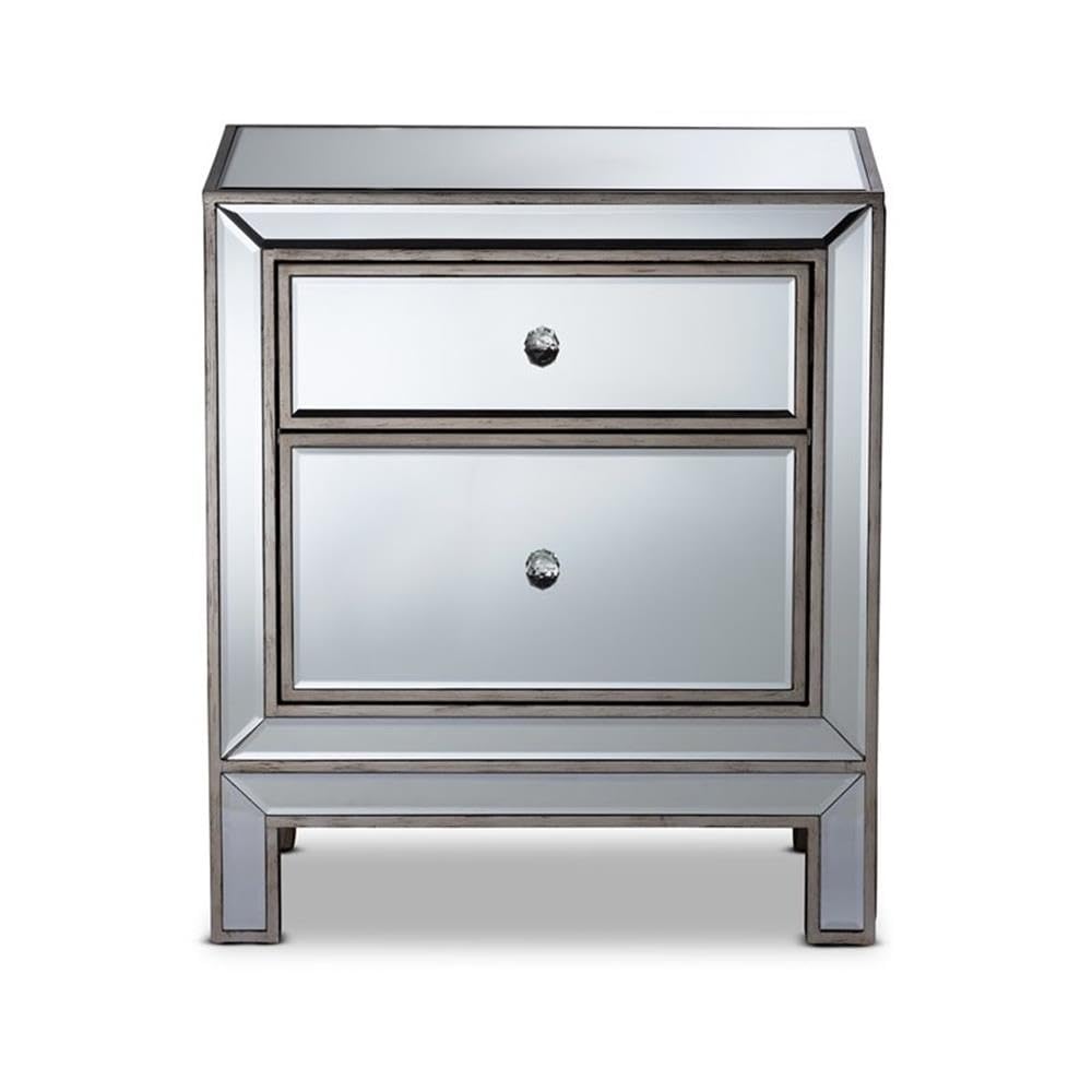 Baxton Studio Fadri Contemporary Glam Mirrored Nightstand with 2 Drawers - Luxury Bedroom Furniture for Modern Home Decor