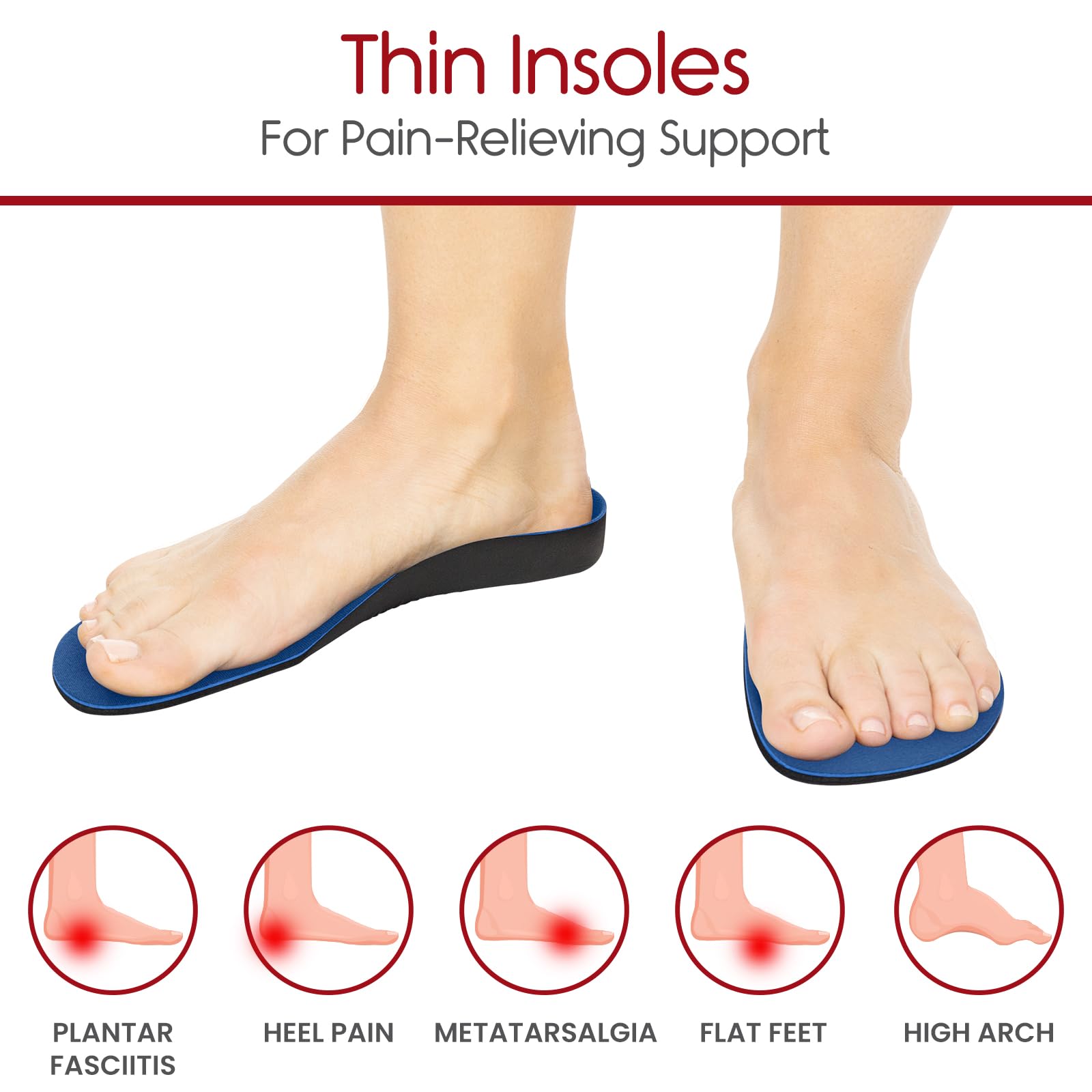 Ultra Thin Orthotic Insoles for Men & Women - High Arch Support for Flat Feet, Plantar Fasciitis, Heel Spurs & Metatarsalgia Pain Relief - Comfortable Shoe Inserts for Running, Walking & Daily Activities