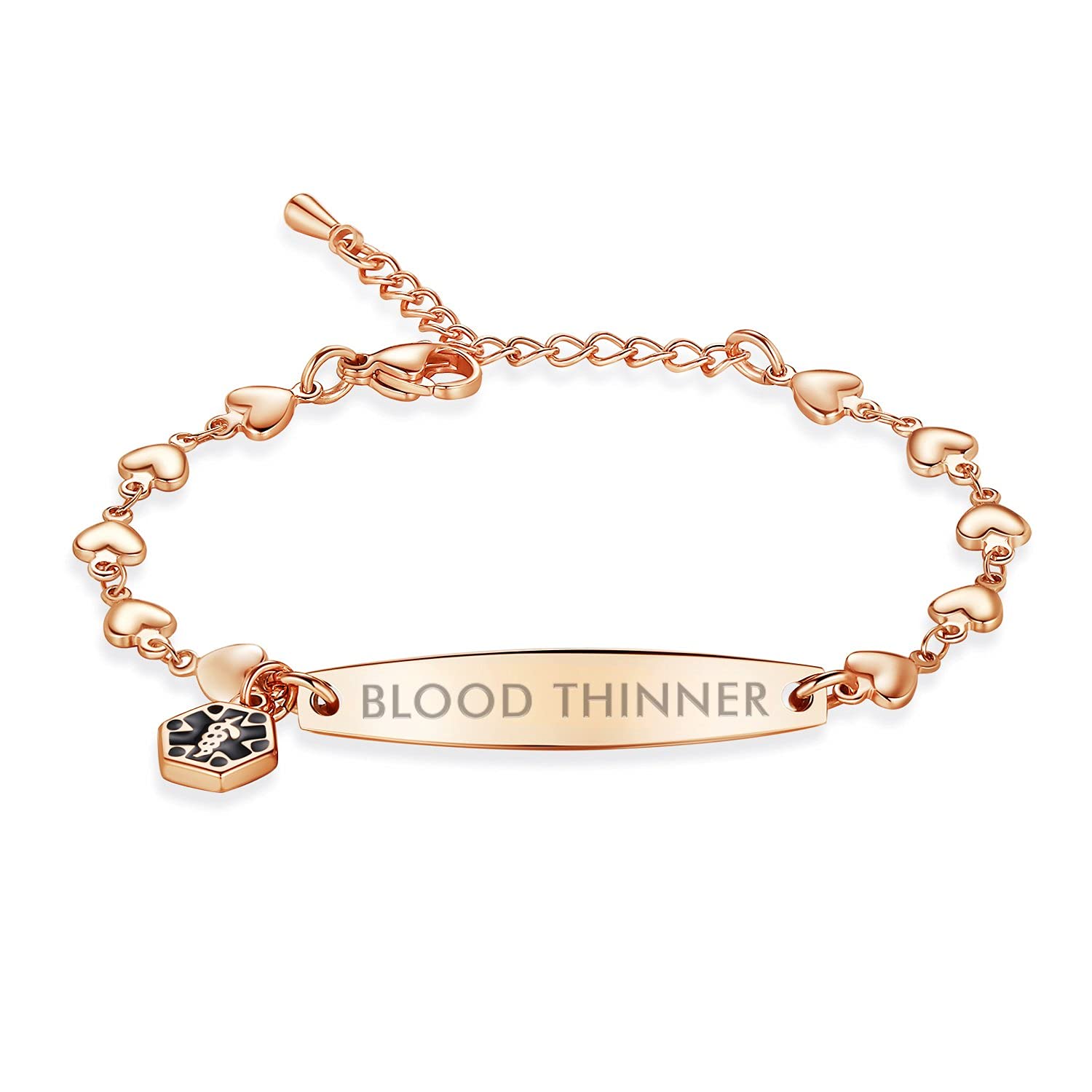 Mnmoom Adjustable Medical Alert Bracelets for Women - 6.5-8 Inch Heart Link Design with Engraved ID - Perfect for Emergency Situations & Daily Wear