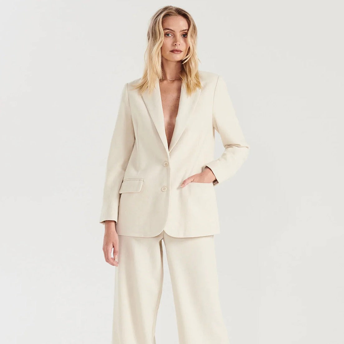 Bella Woven Blazer for Women - Classic Bone Color Lightweight Business Jacket - Perfect for Office Wear, Professional Meetings & Formal Occasions